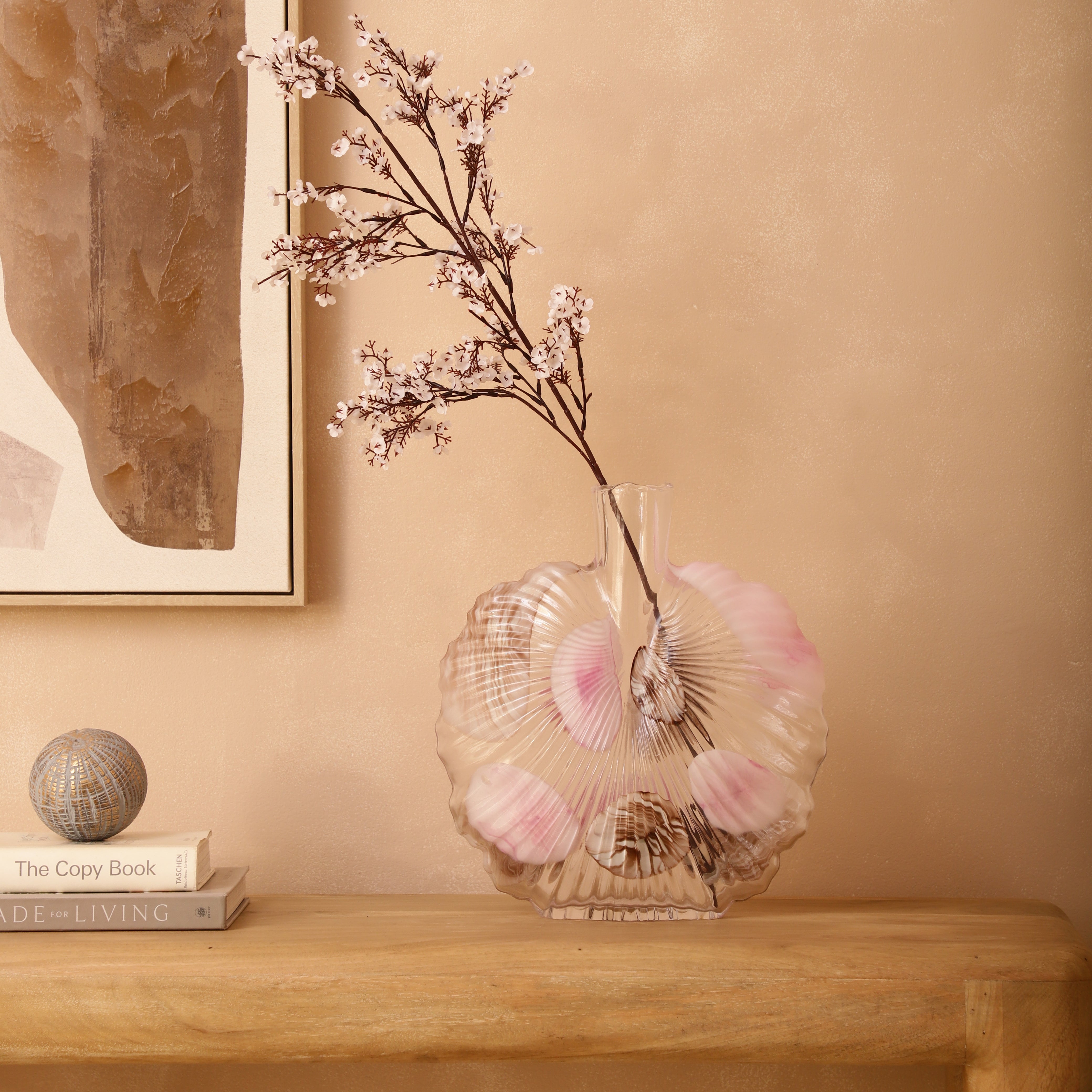 Scalloped Pink Accent Glass Vase