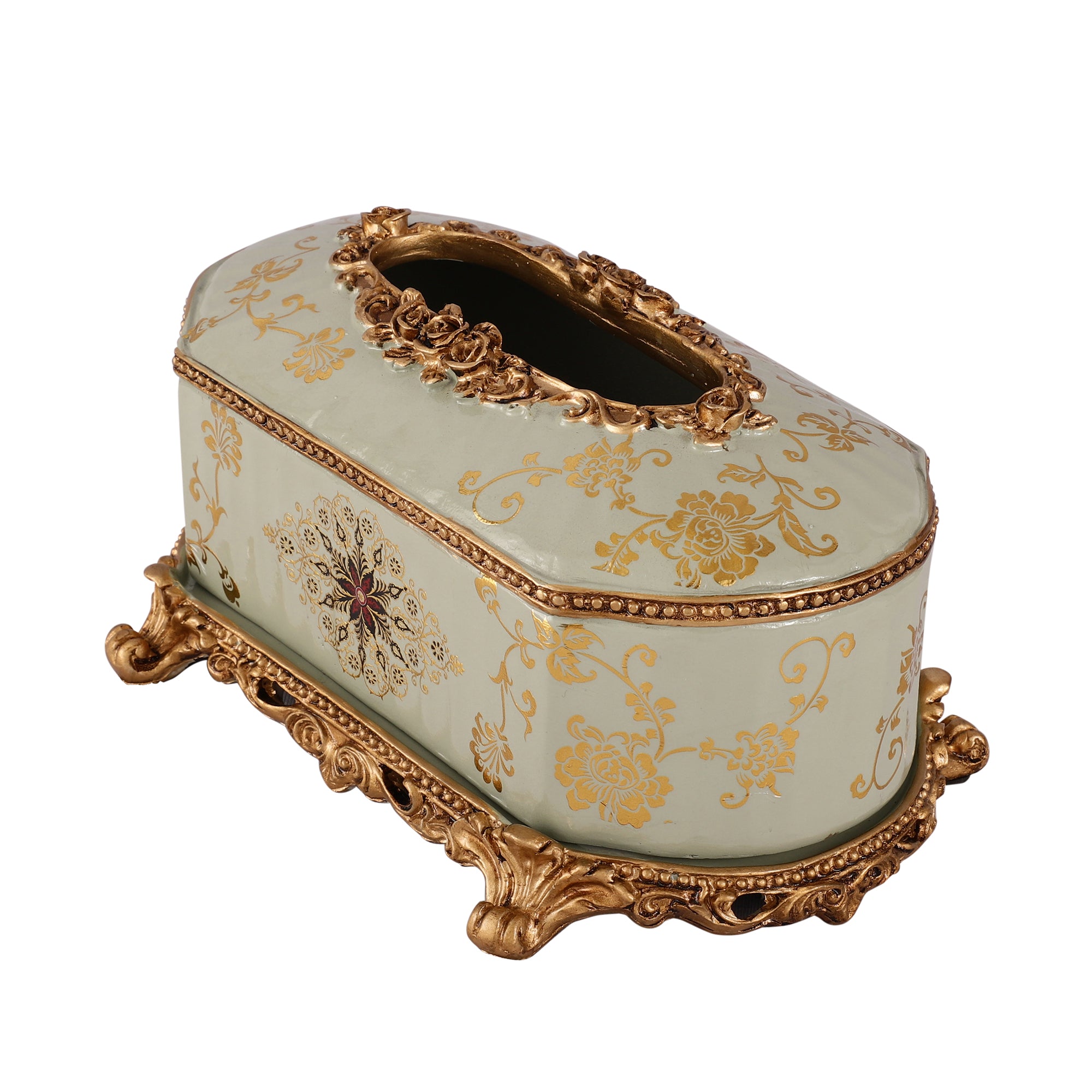 Regalia Gold and Blue Grey Tissue Holder