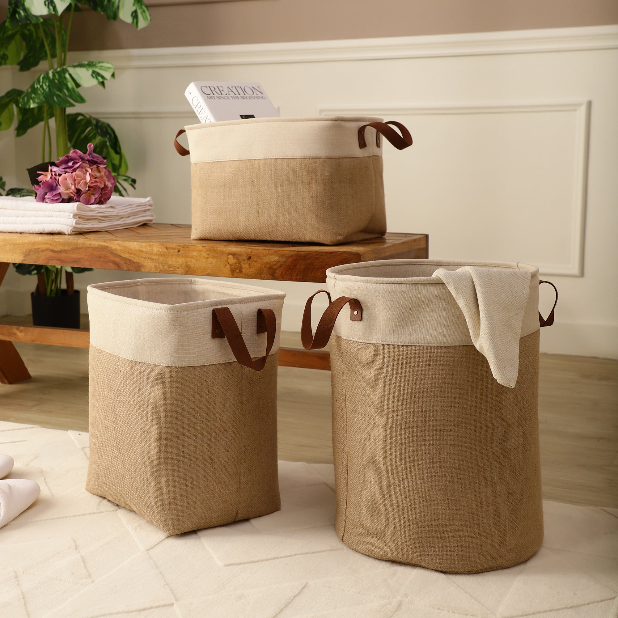 Jute & Hide Storage Tote