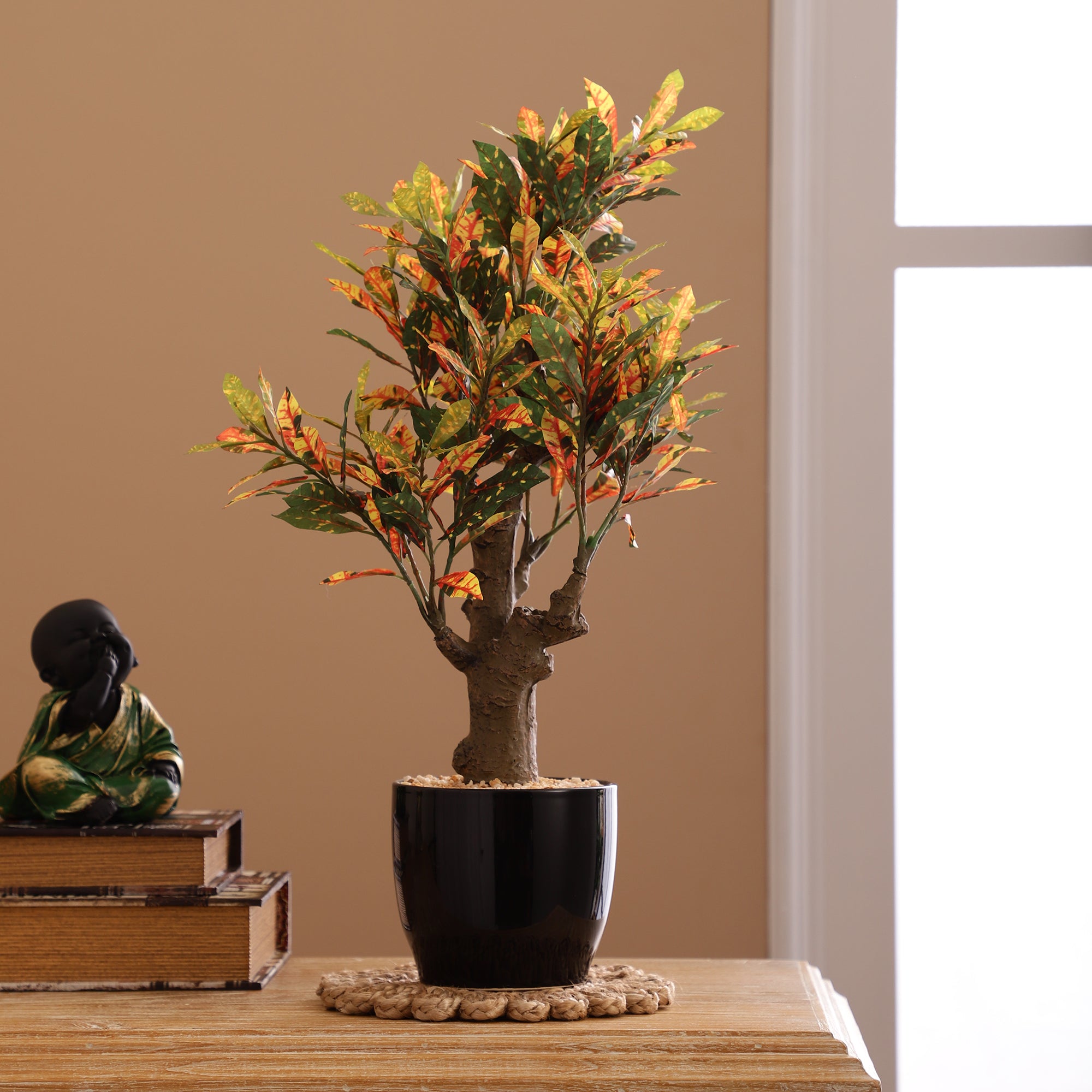 Sunset Gold Croton Faux Ceramic Potted Plant