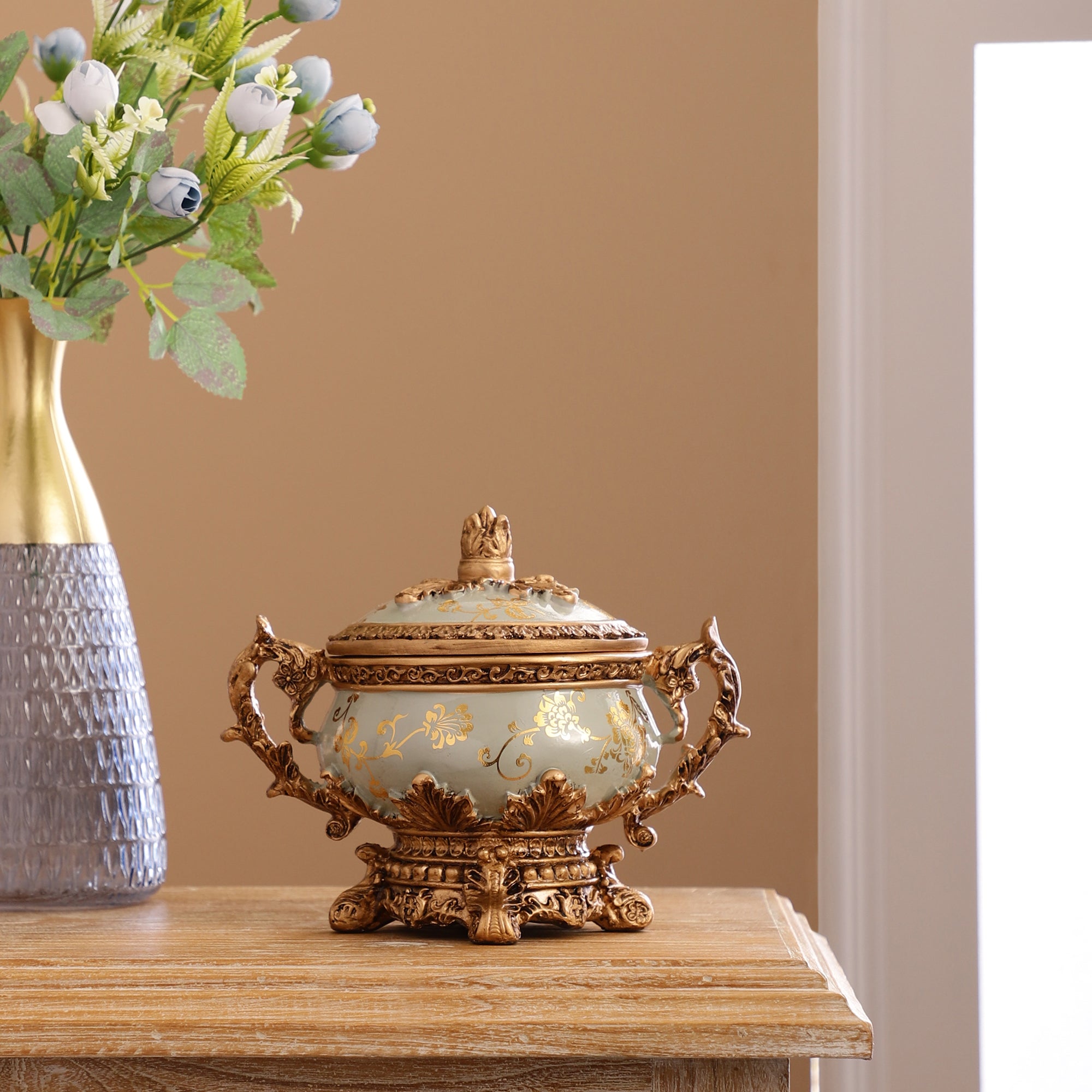 Regalia Gold and Blue Grey Jar with Lid