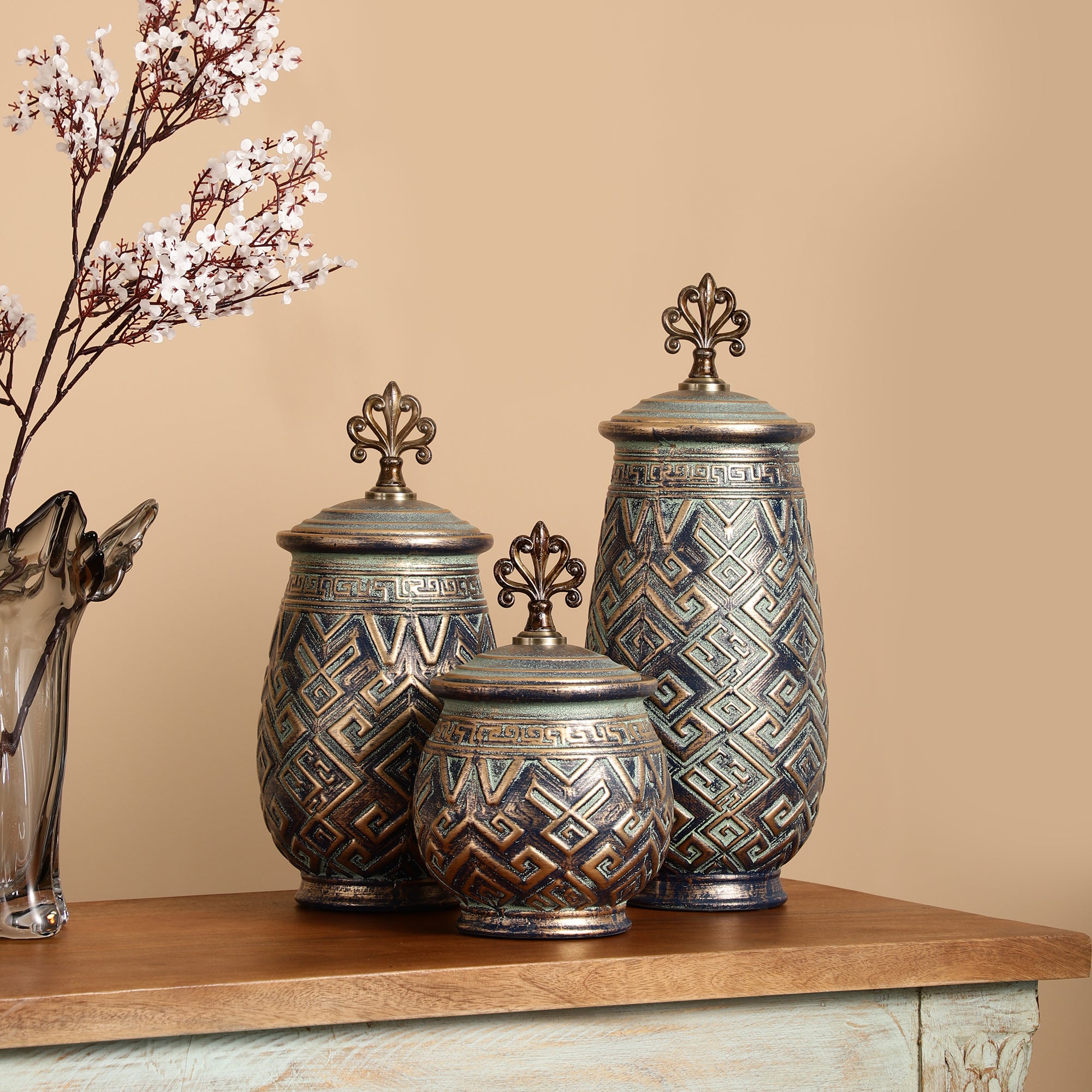 Prussian Blue Ceramic Jar with Lid (Single)