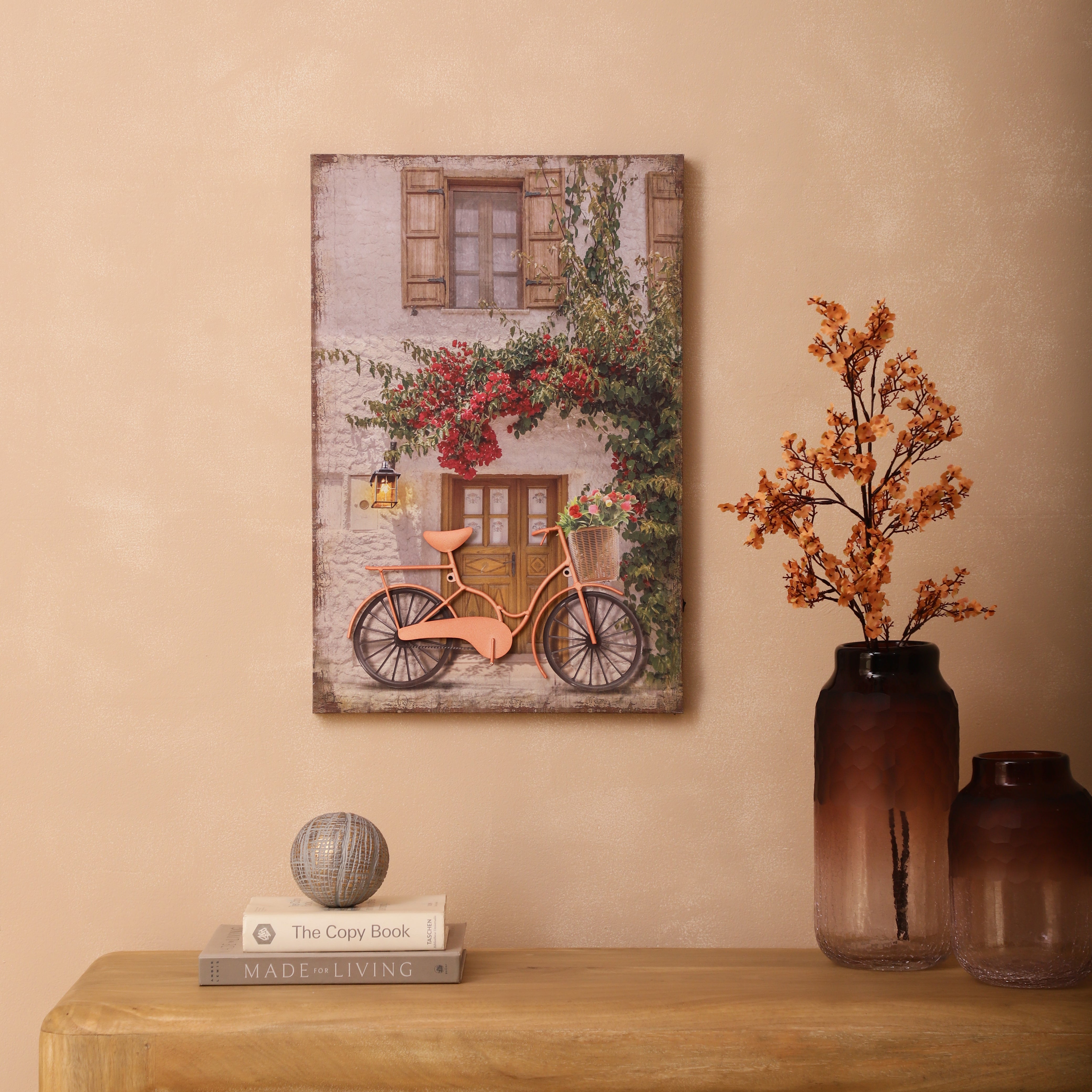 Bicycle & Cottage Canvas Art with Battery-Powered Light