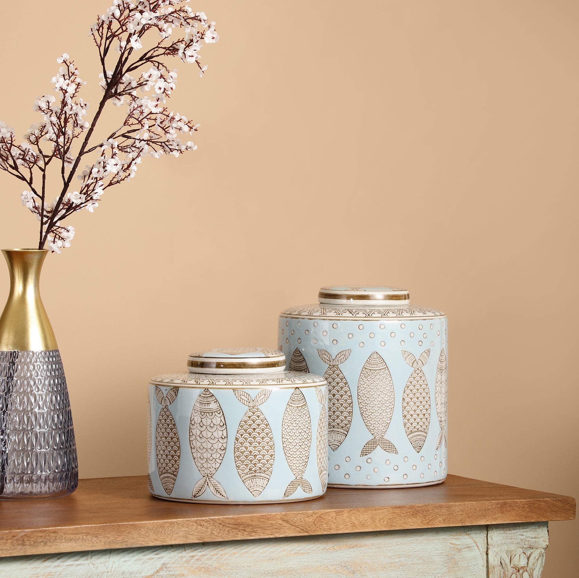 Fish Pattern Jar with Lid (Single)