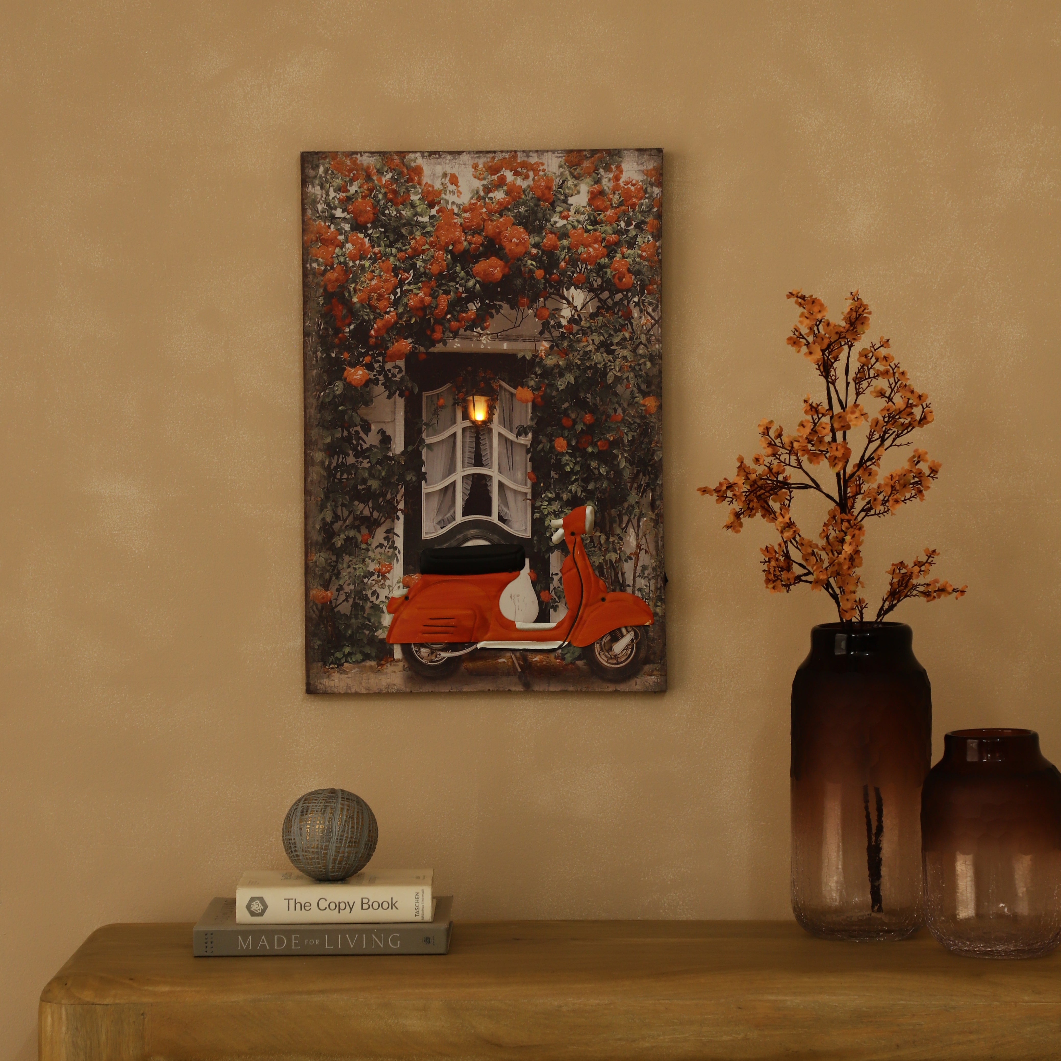 Autumn Vespa & Floral Canvas Art with Battery-Powered Light