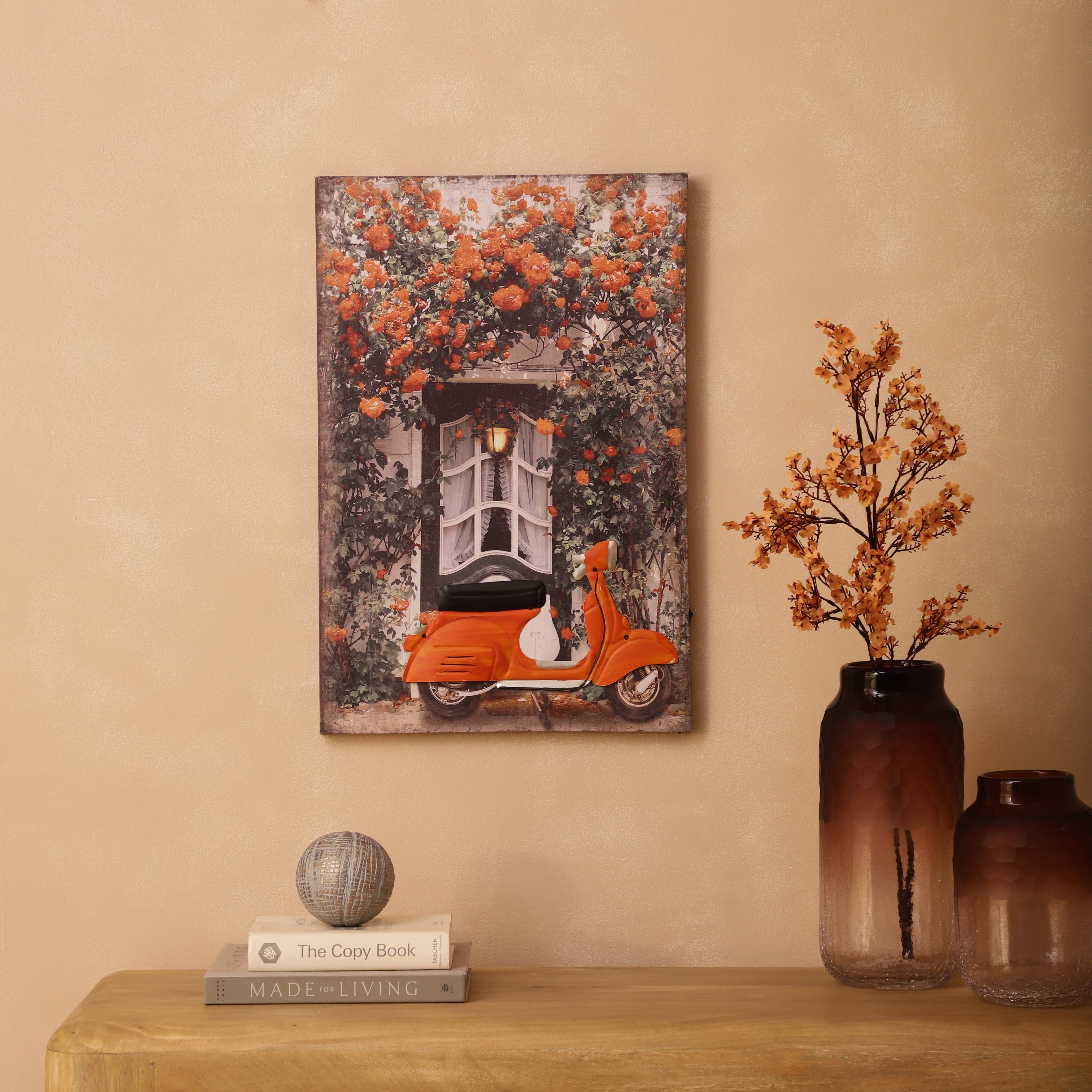 Autumn Vespa & Floral Canvas Art with Battery-Powered Light