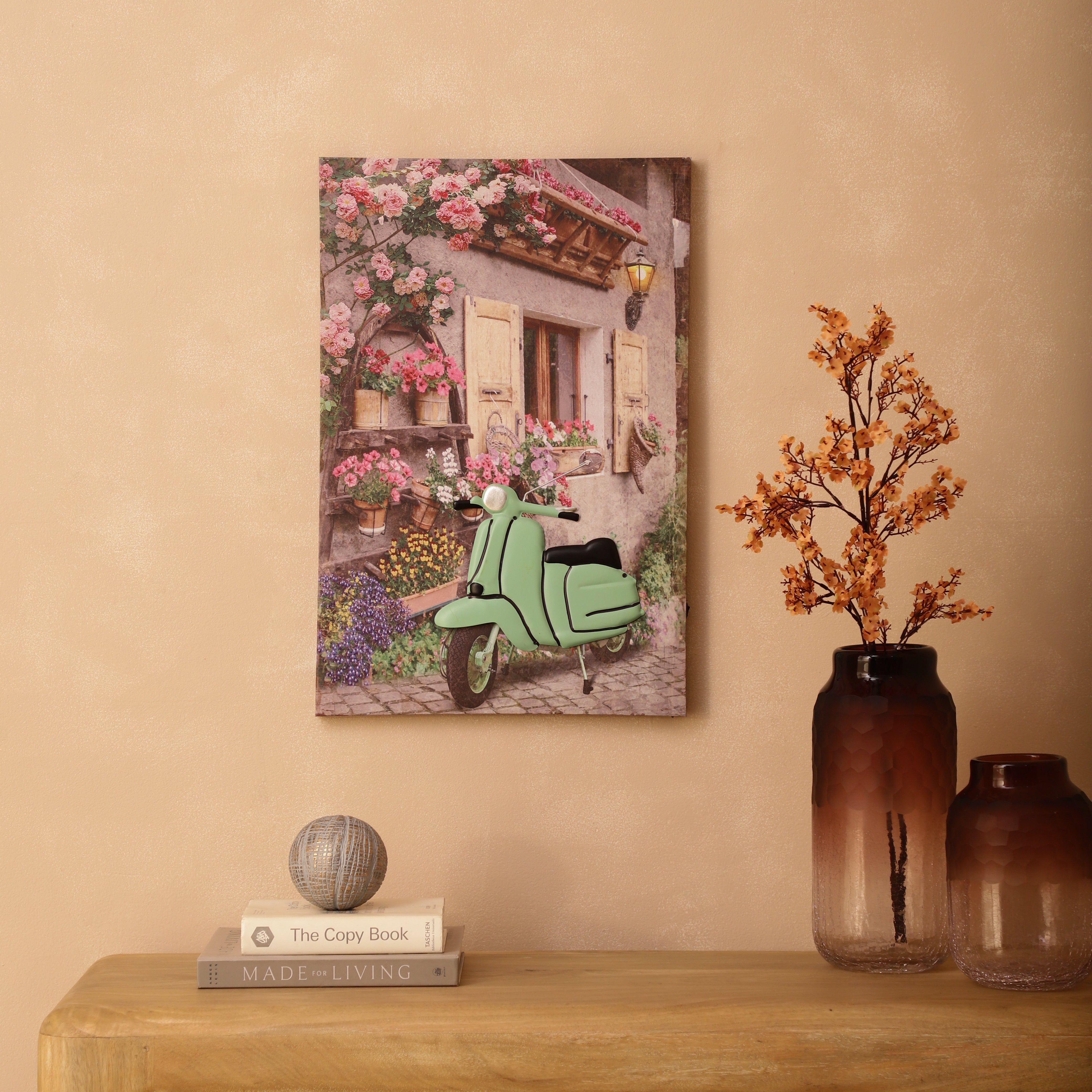 Vespa & Flower Boxes Canvas Art with Battery-Powered Light