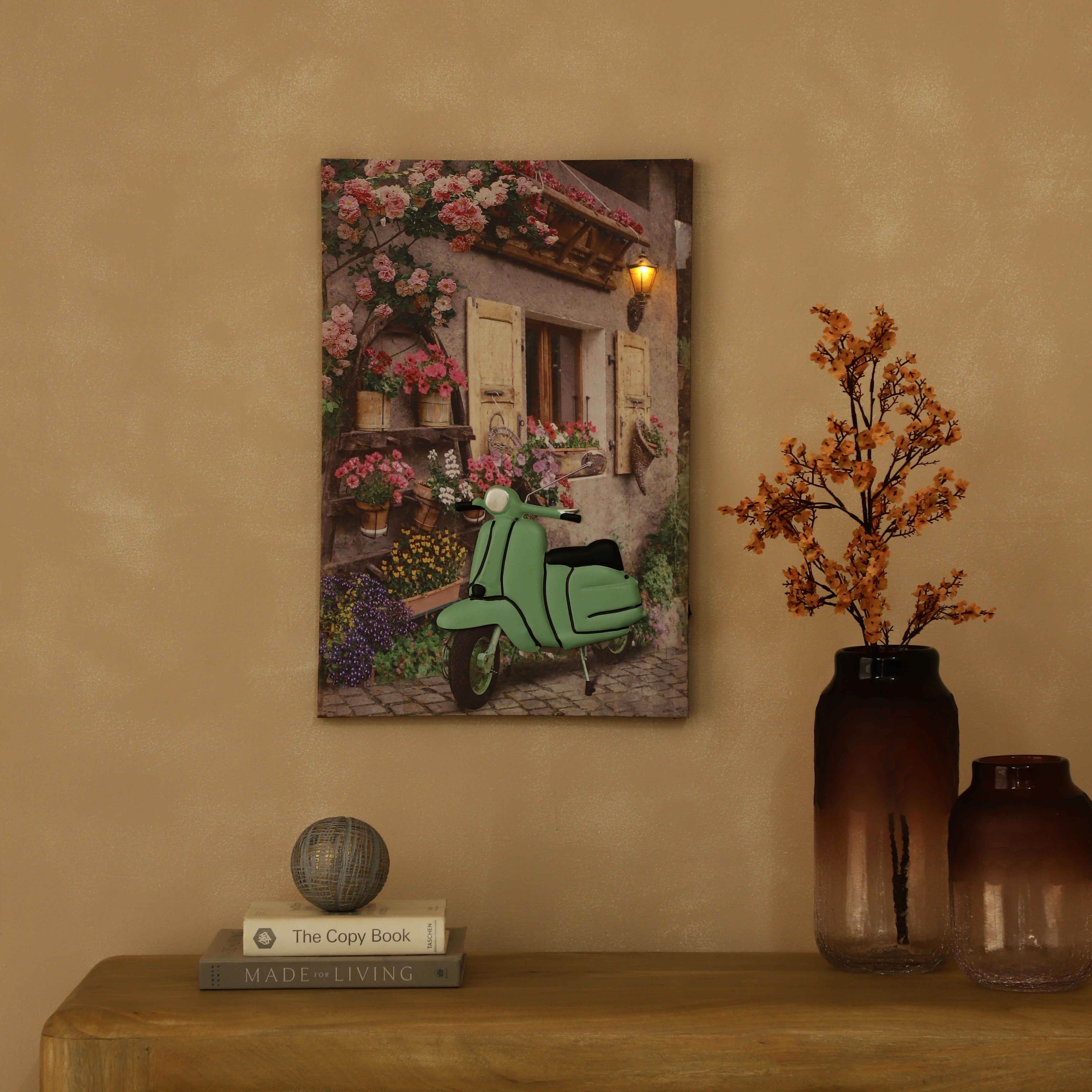 Vespa & Flower Boxes Canvas Art with Battery-Powered Light