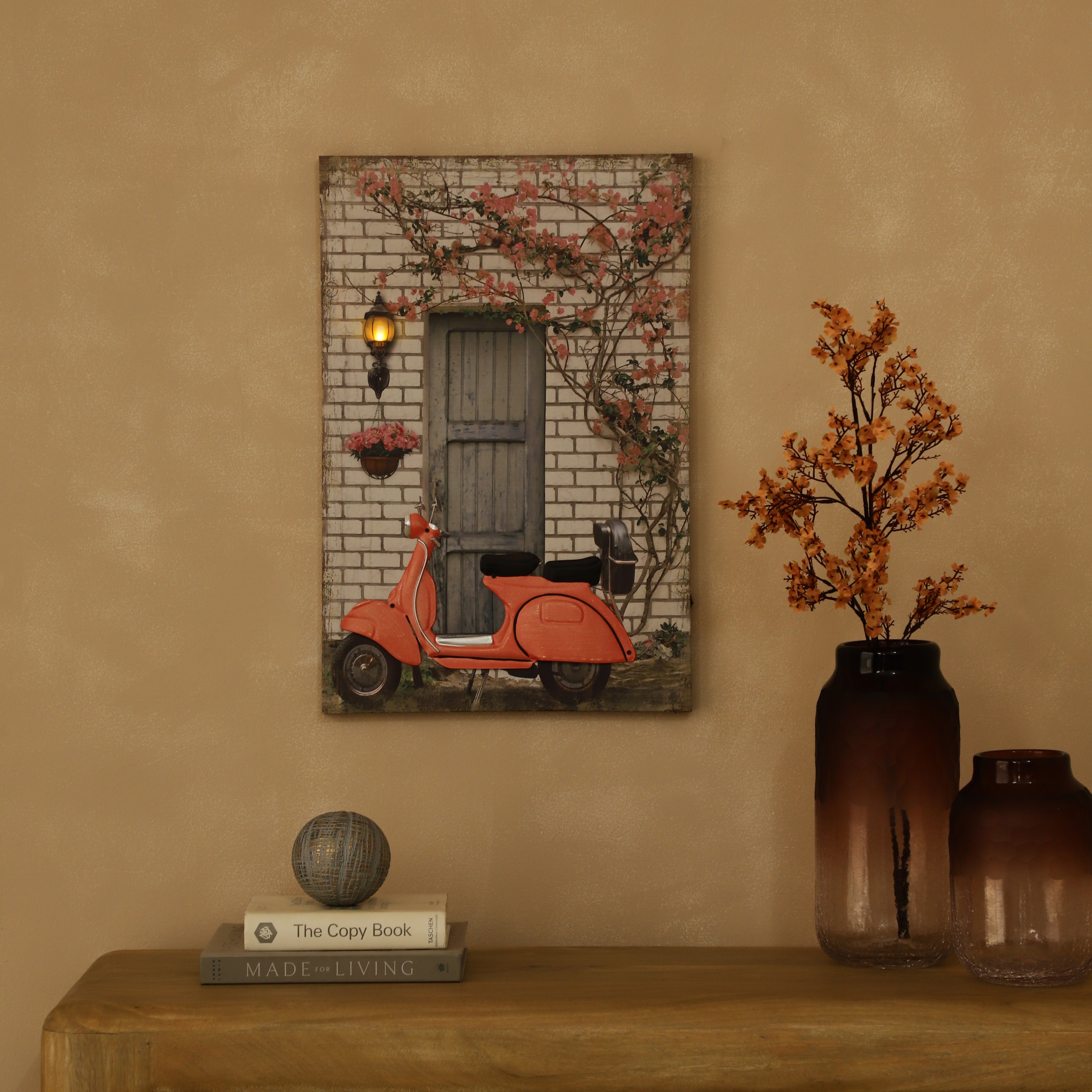 Coral Vespa Canvas Art with Battery-Powered Light