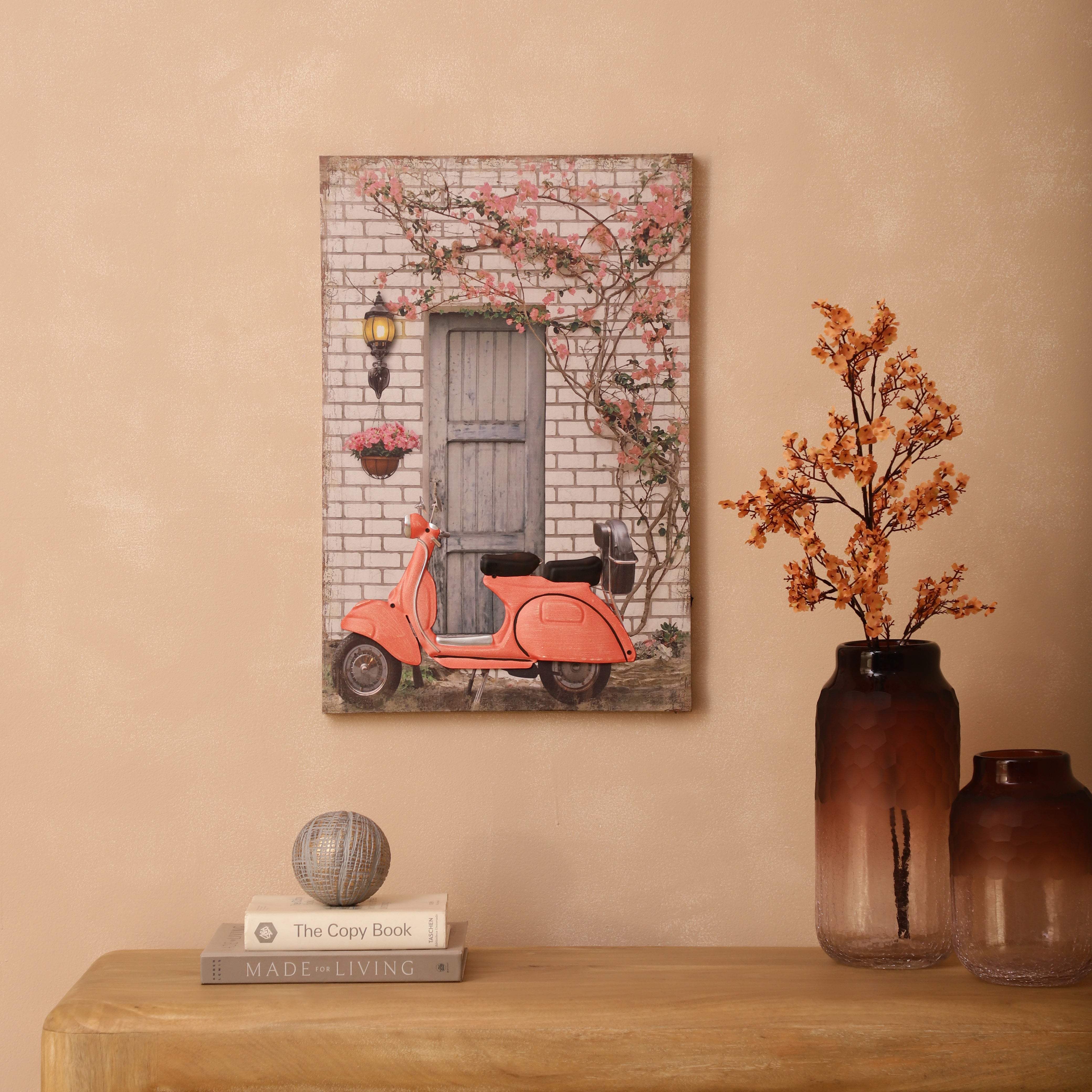 Coral Vespa Canvas Art with Battery-Powered Light