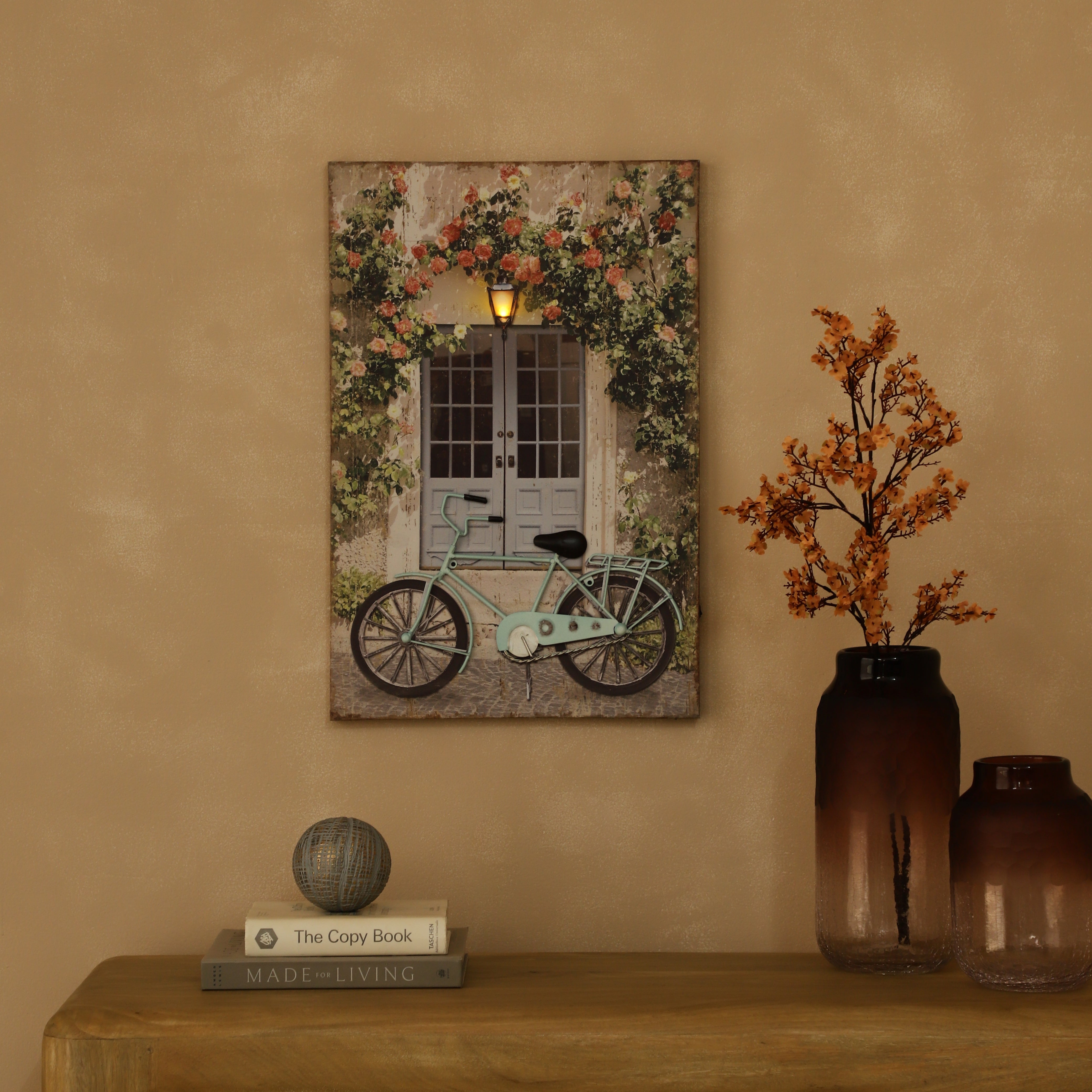 Blue Bicycle Canvas Art with Battery-Powered Light