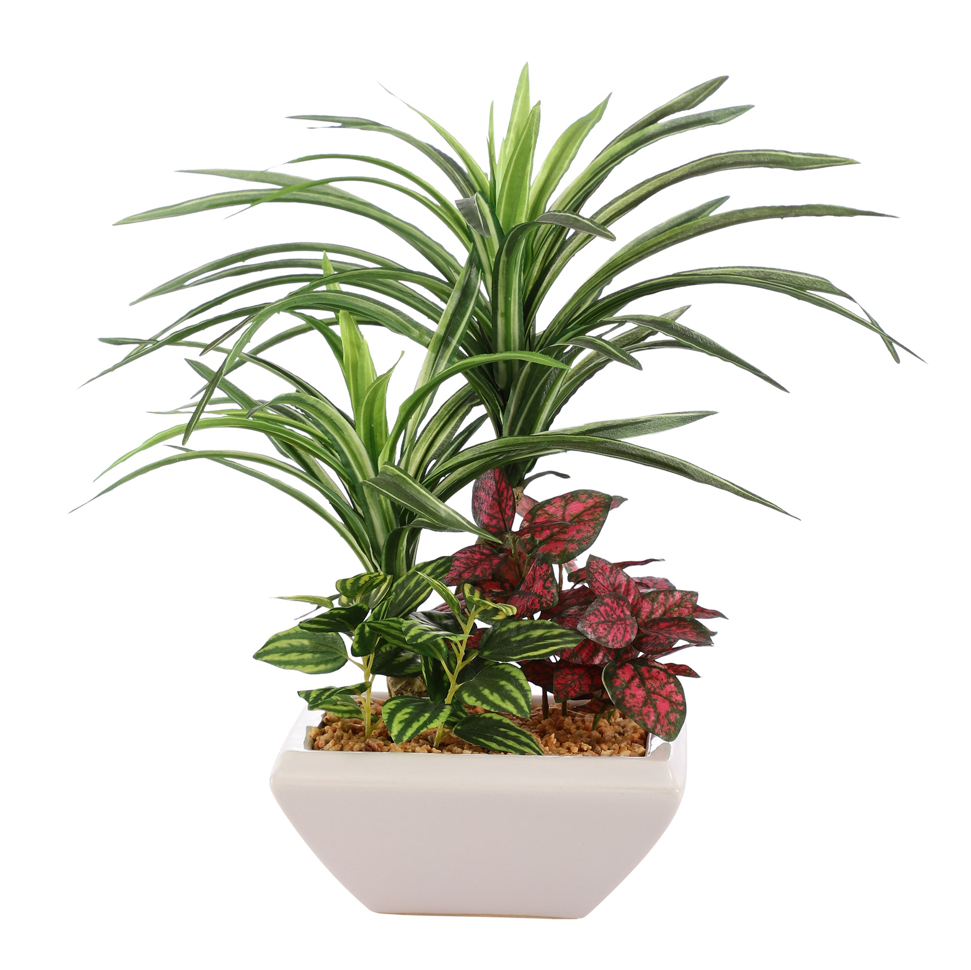 Dracaena and Wandering Jew Faux Bonsai Ceramic Potted Plant