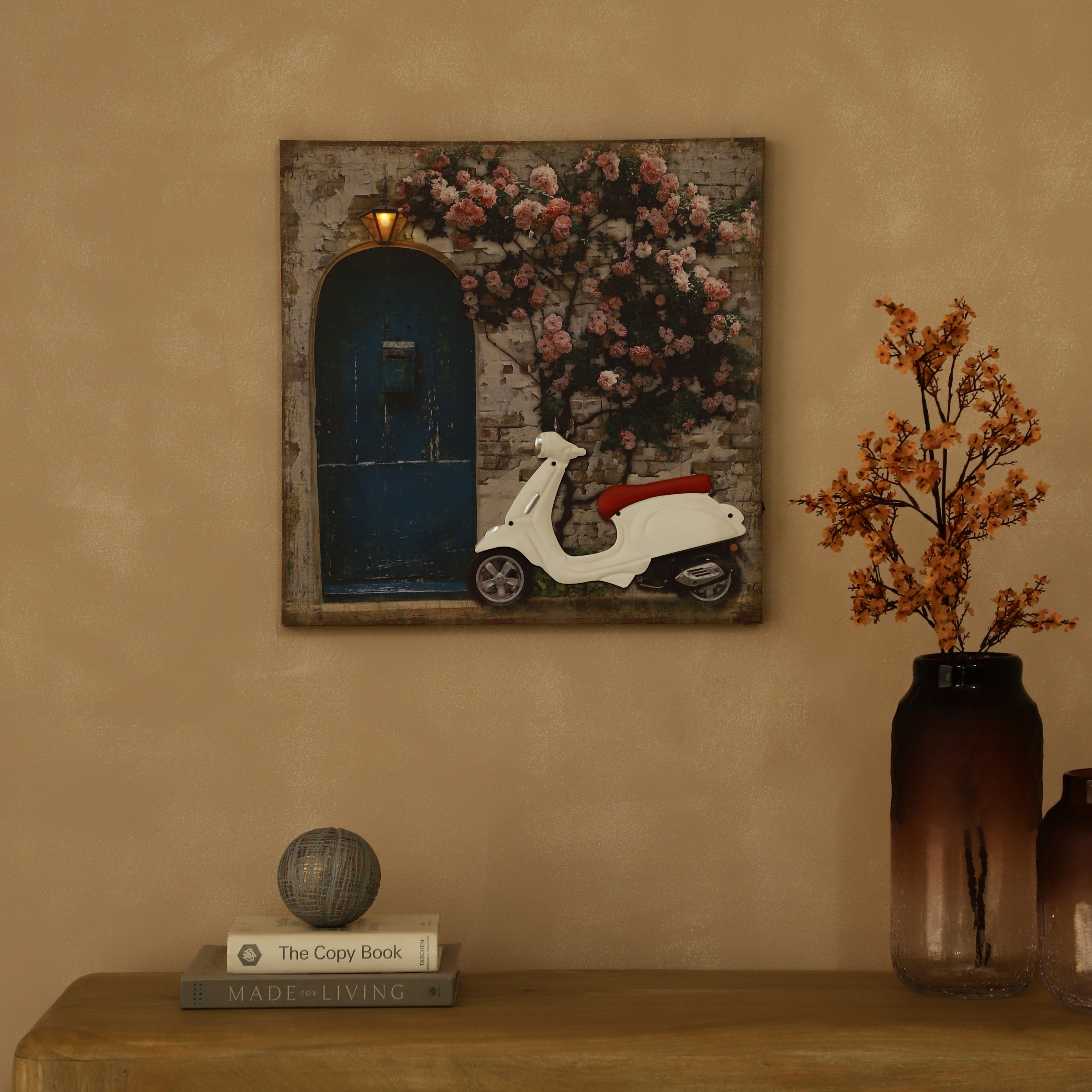 Blue Door & Vespa Canvas Art with Battery-Powered Light