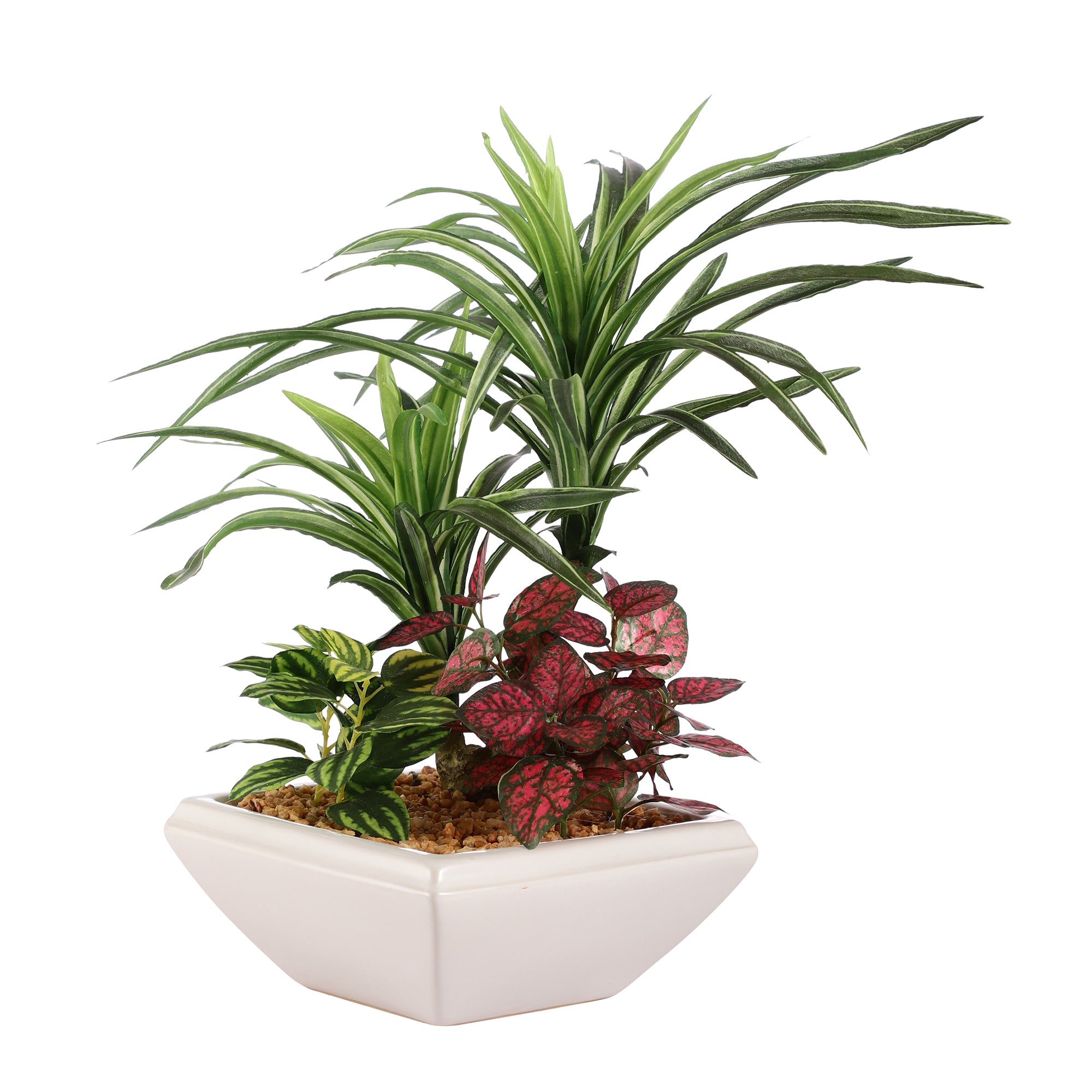 Dracaena and Wandering Jew Faux Bonsai Ceramic Potted Plant
