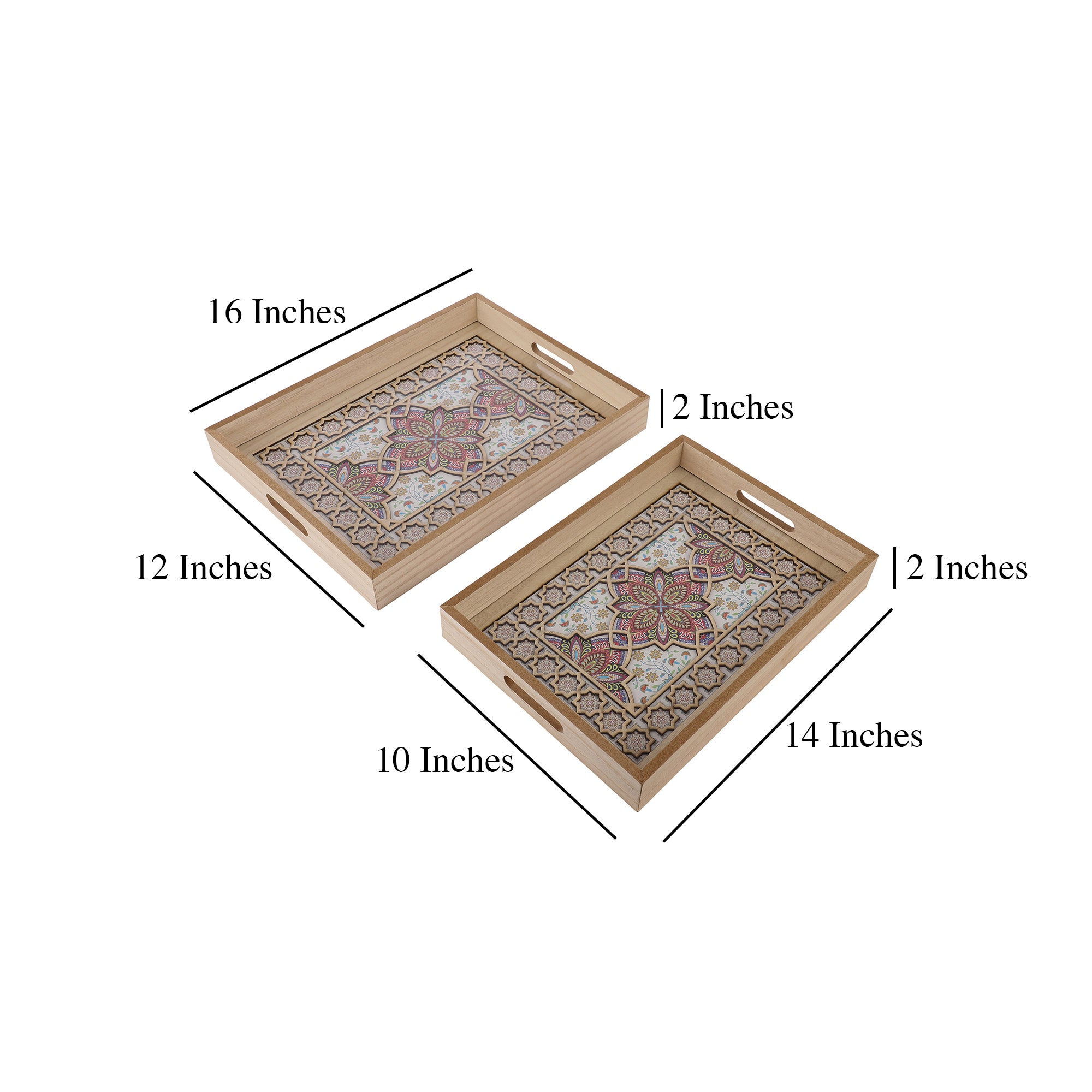 Diamond Pattern Wooden Serving Tray (Set of 2)
