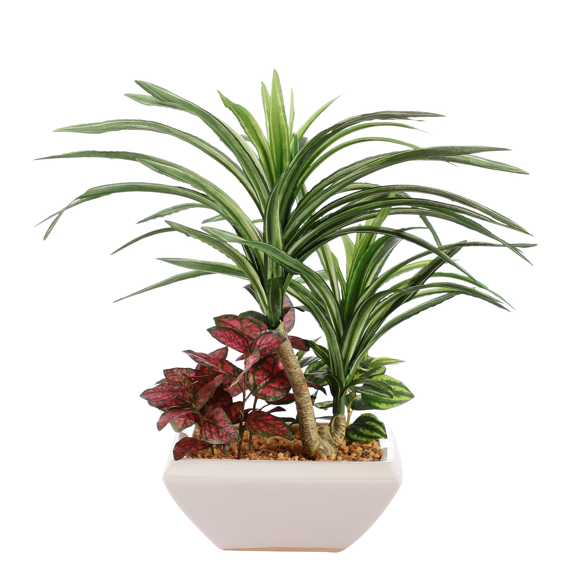 Dracaena and Wandering Jew Faux Bonsai Ceramic Potted Plant