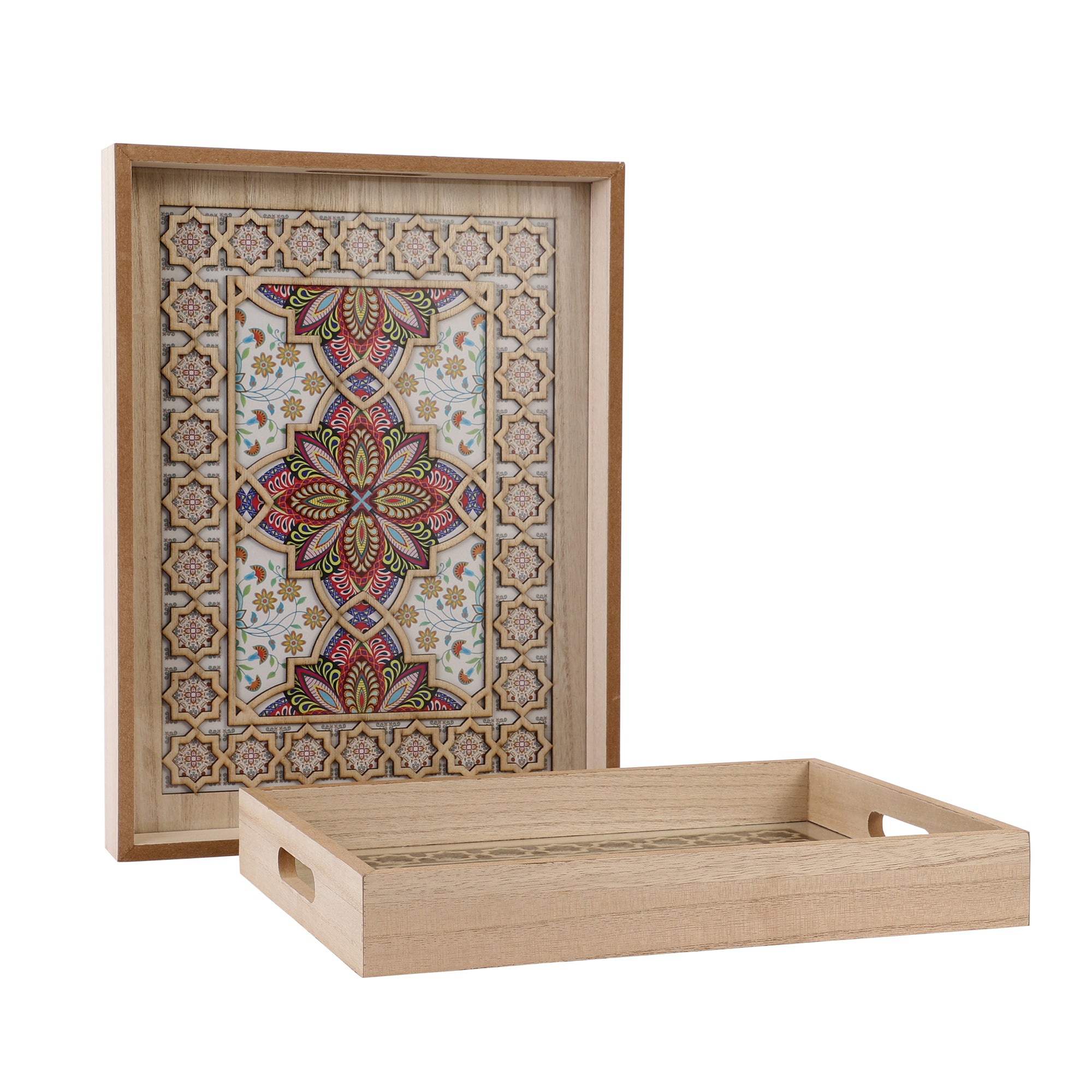 Diamond Pattern Wooden Serving Tray (Set of 2)