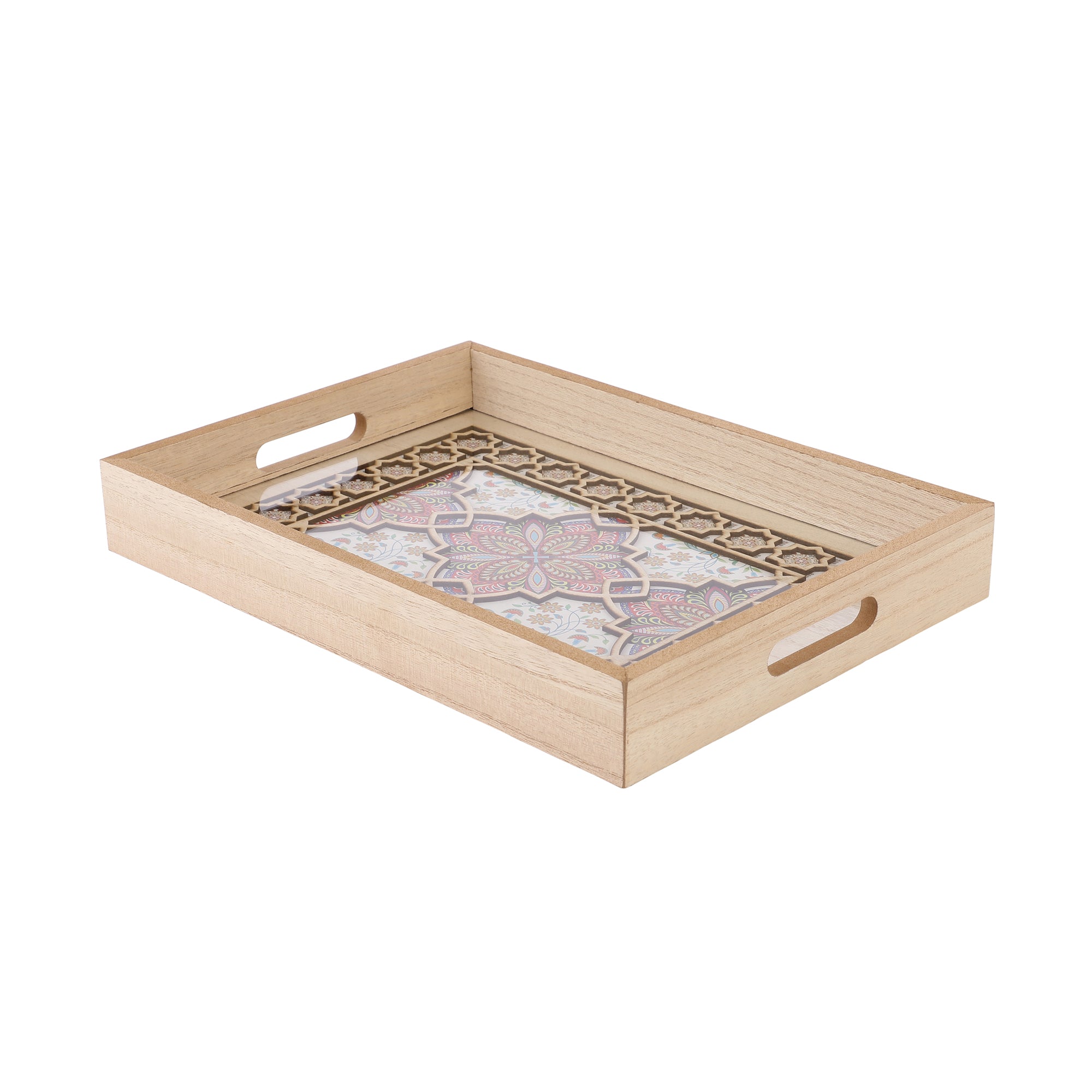 Diamond Pattern Wooden Serving Tray (Set of 2)