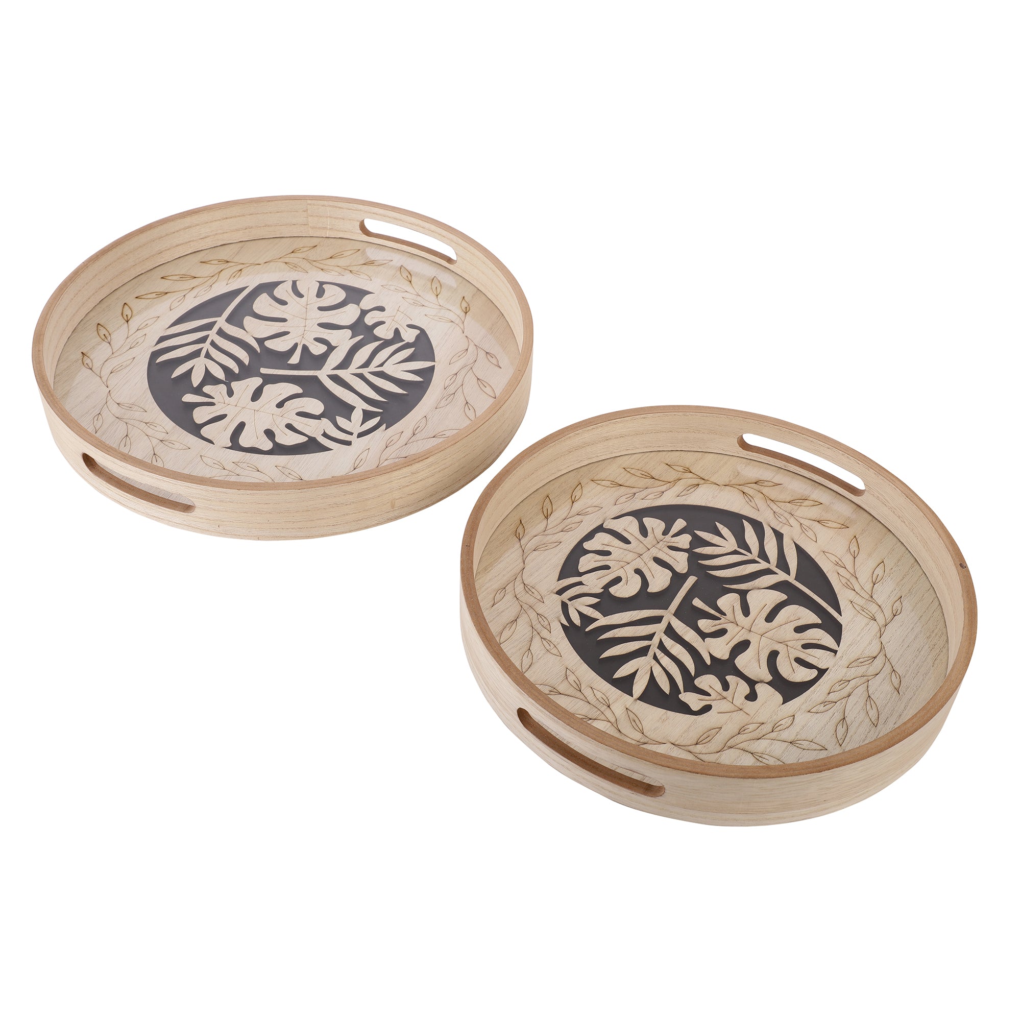 Palm Round Wooden Serving Trays (Set of 2)