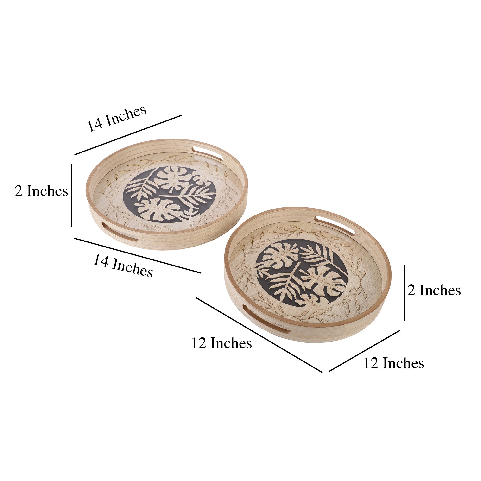 Palm Round Wooden Serving Trays (Set of 2)