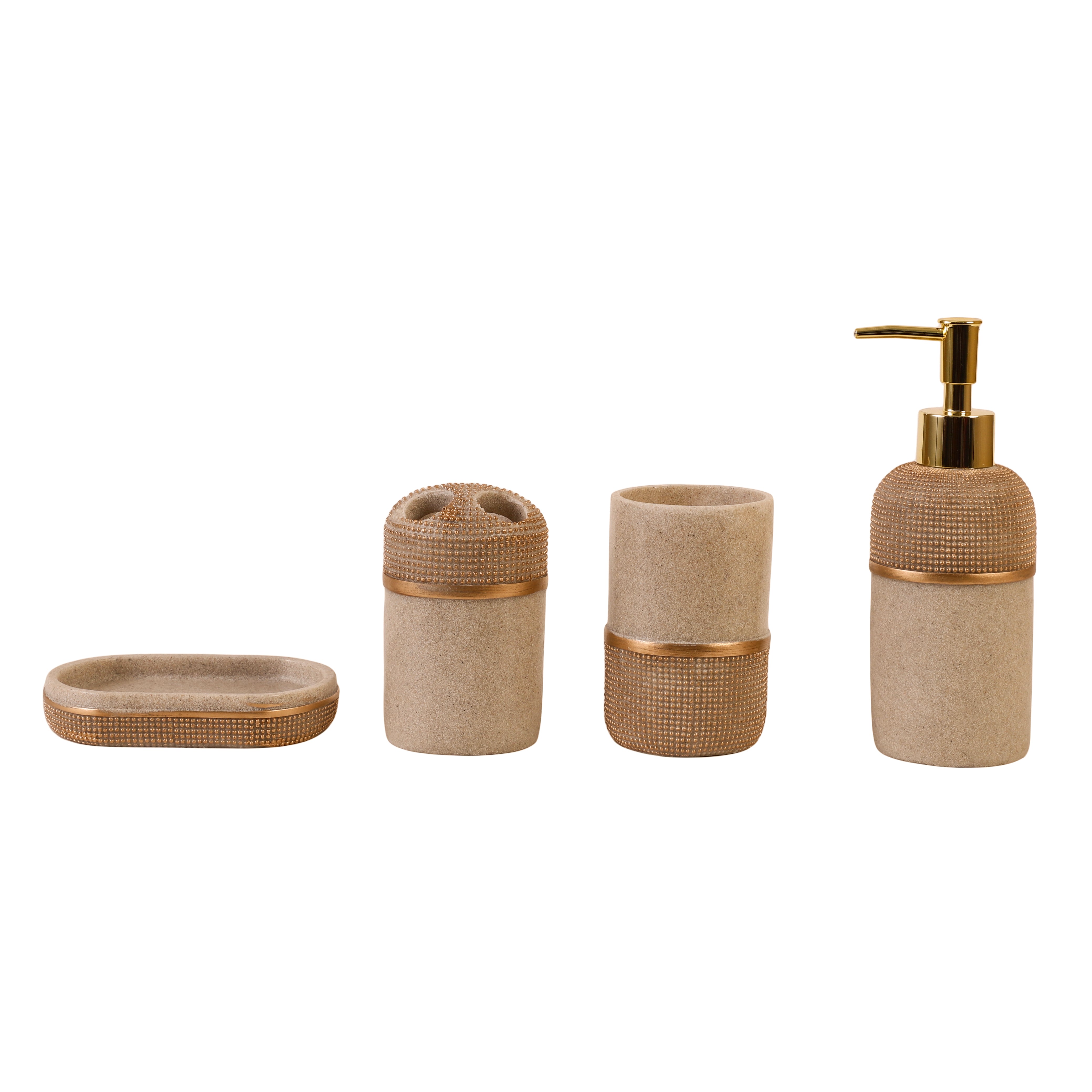 Pebbled Luxe 4 Piece Bath Set (Beige/Gold)
