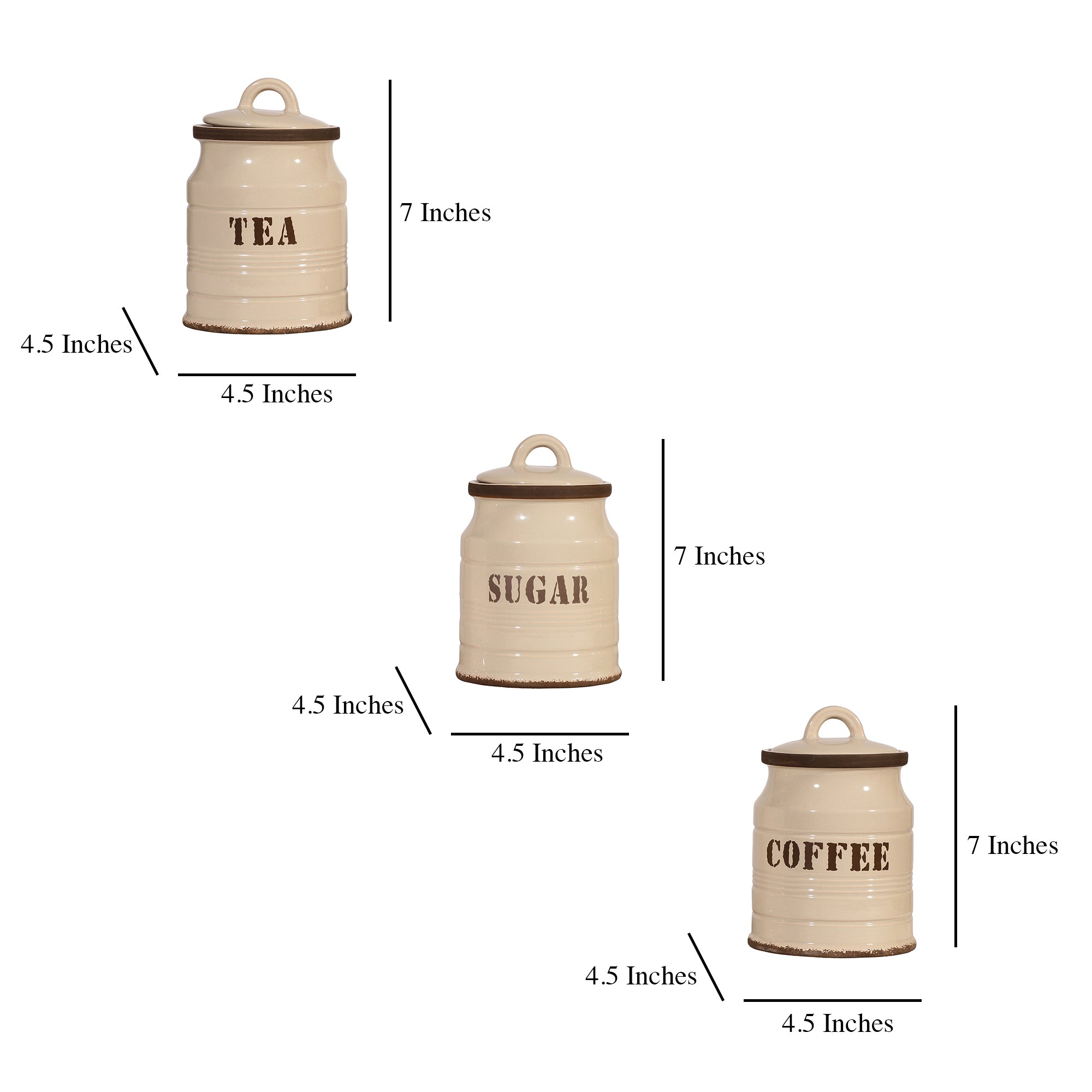 Ceramic Kitchen Jars - Cream (Set of 3)