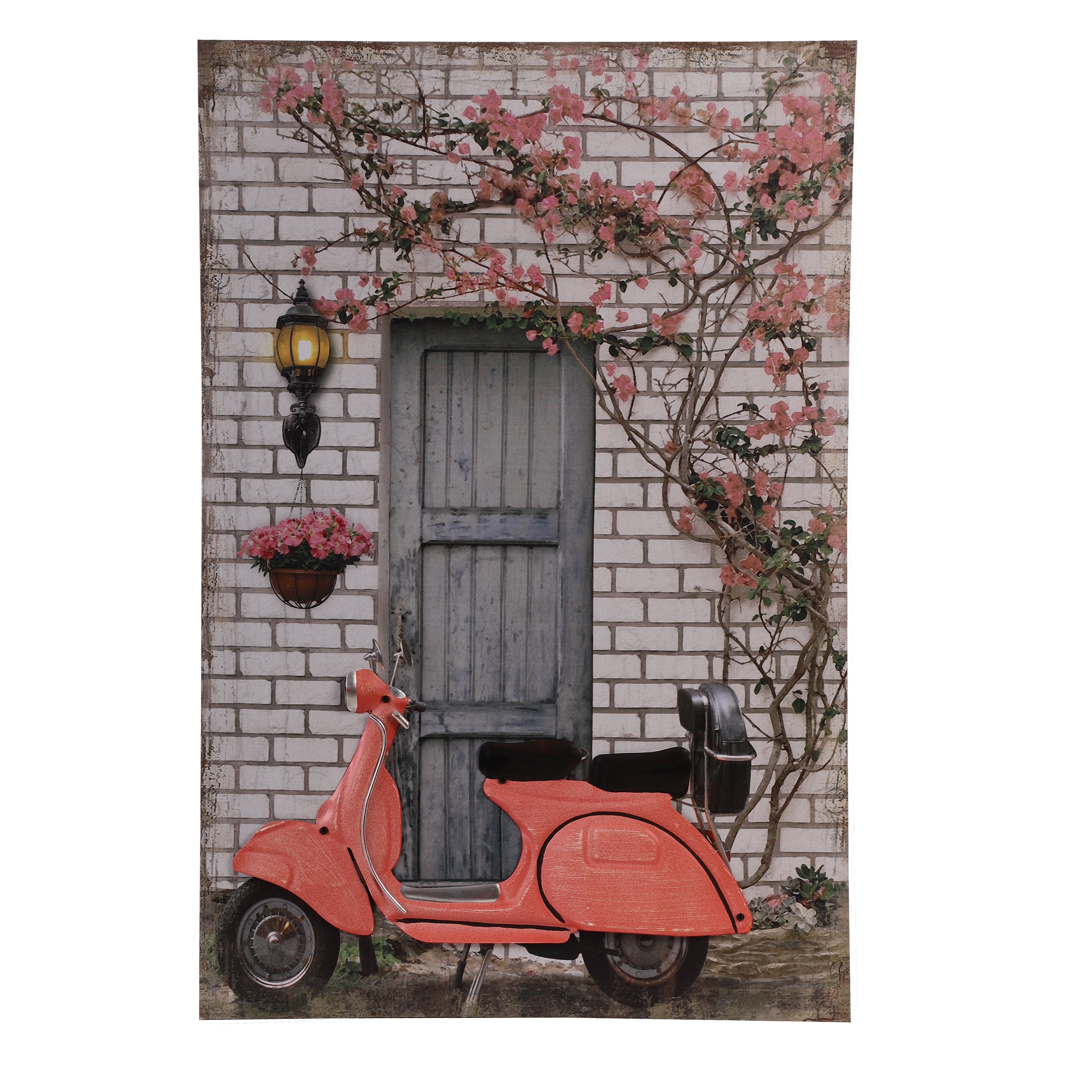 Coral Vespa Canvas Art with Battery-Powered Light