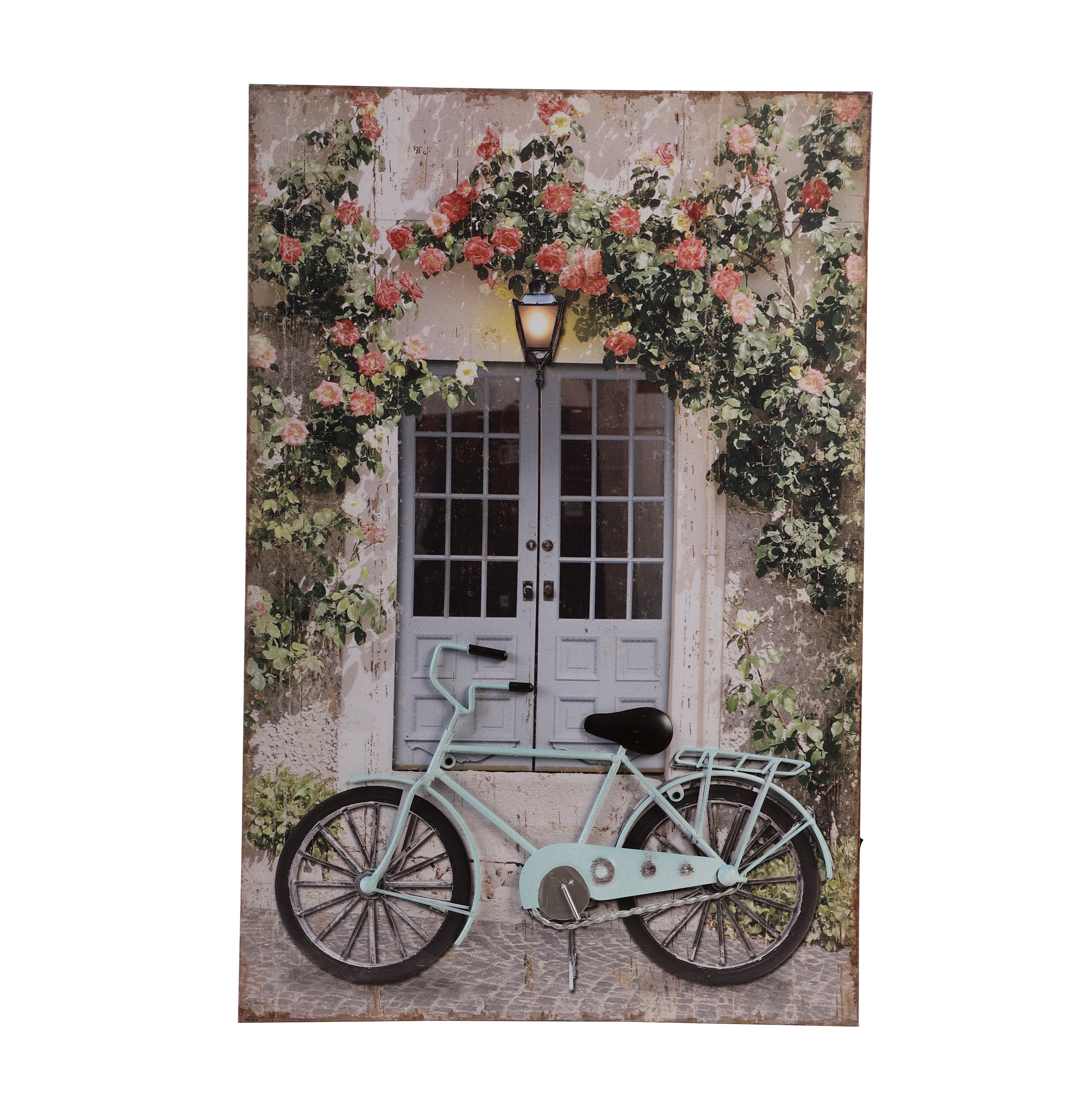 Blue Bicycle Canvas Art with Battery-Powered Light