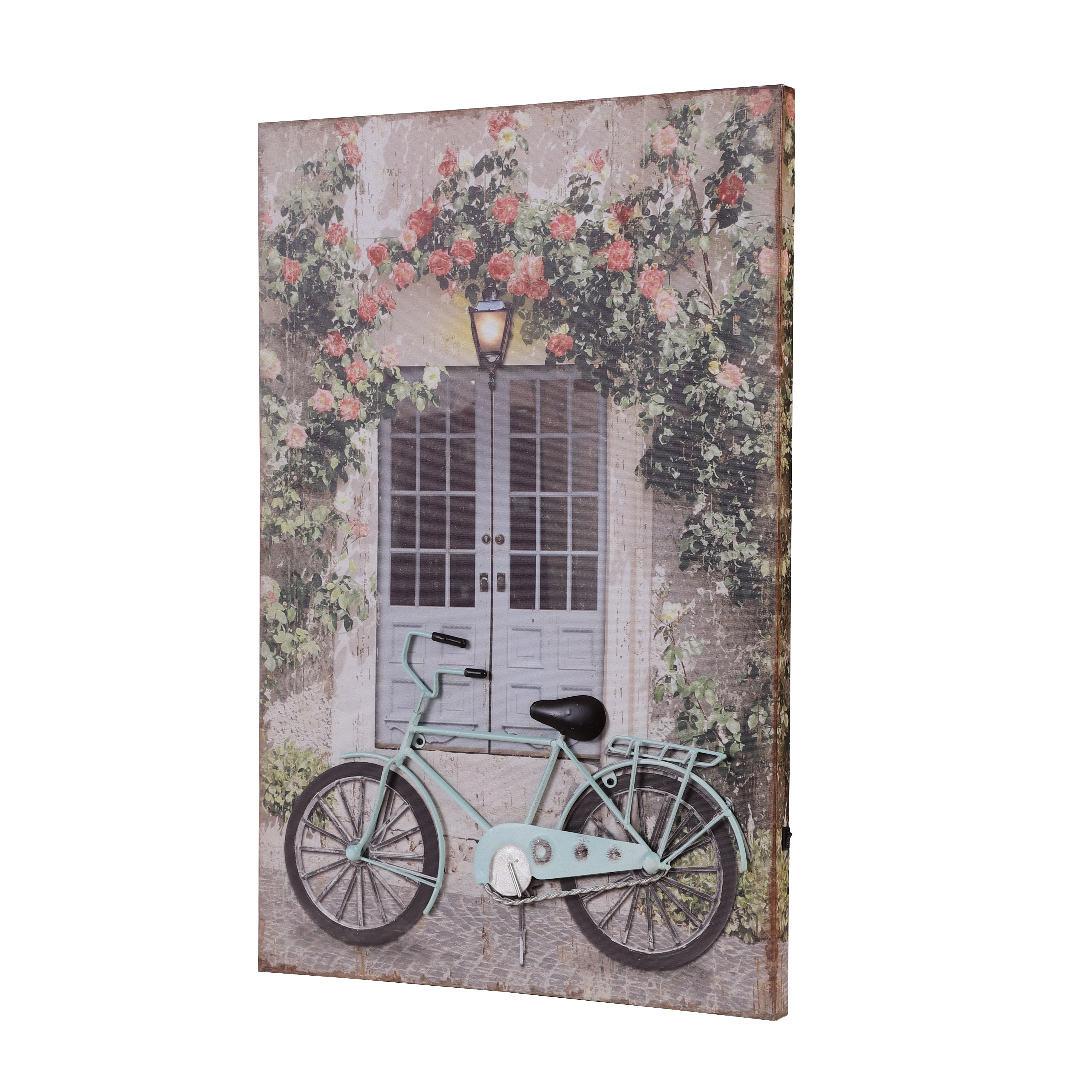 Blue Bicycle Canvas Art with Battery-Powered Light