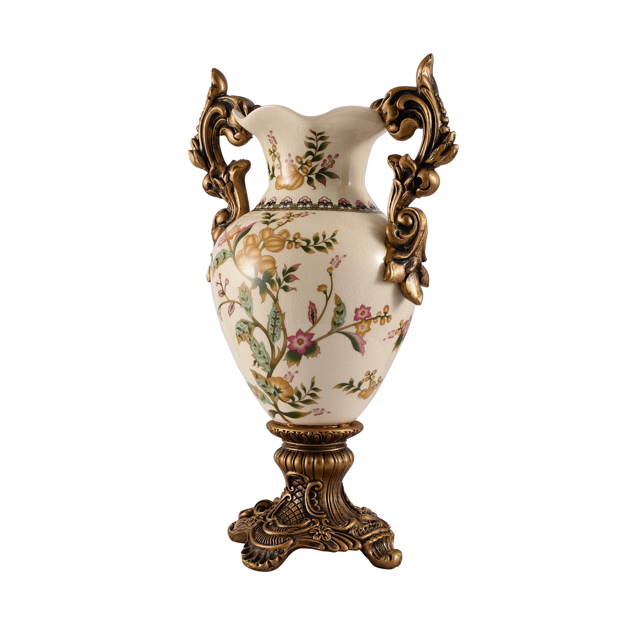 Yellow Regal Ceramic Vase with Gold Handles