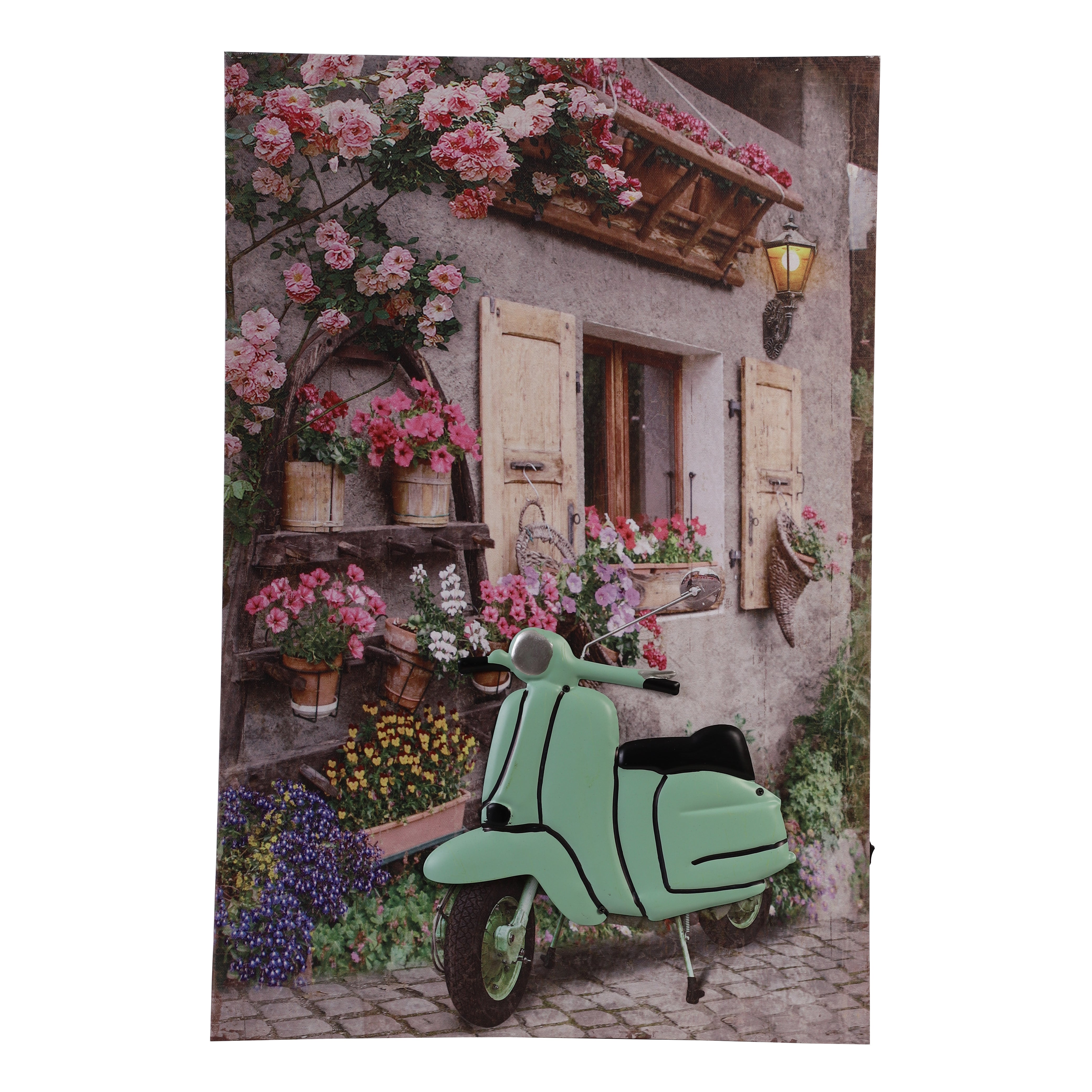 Vespa & Flower Boxes Canvas Art with Battery-Powered Light