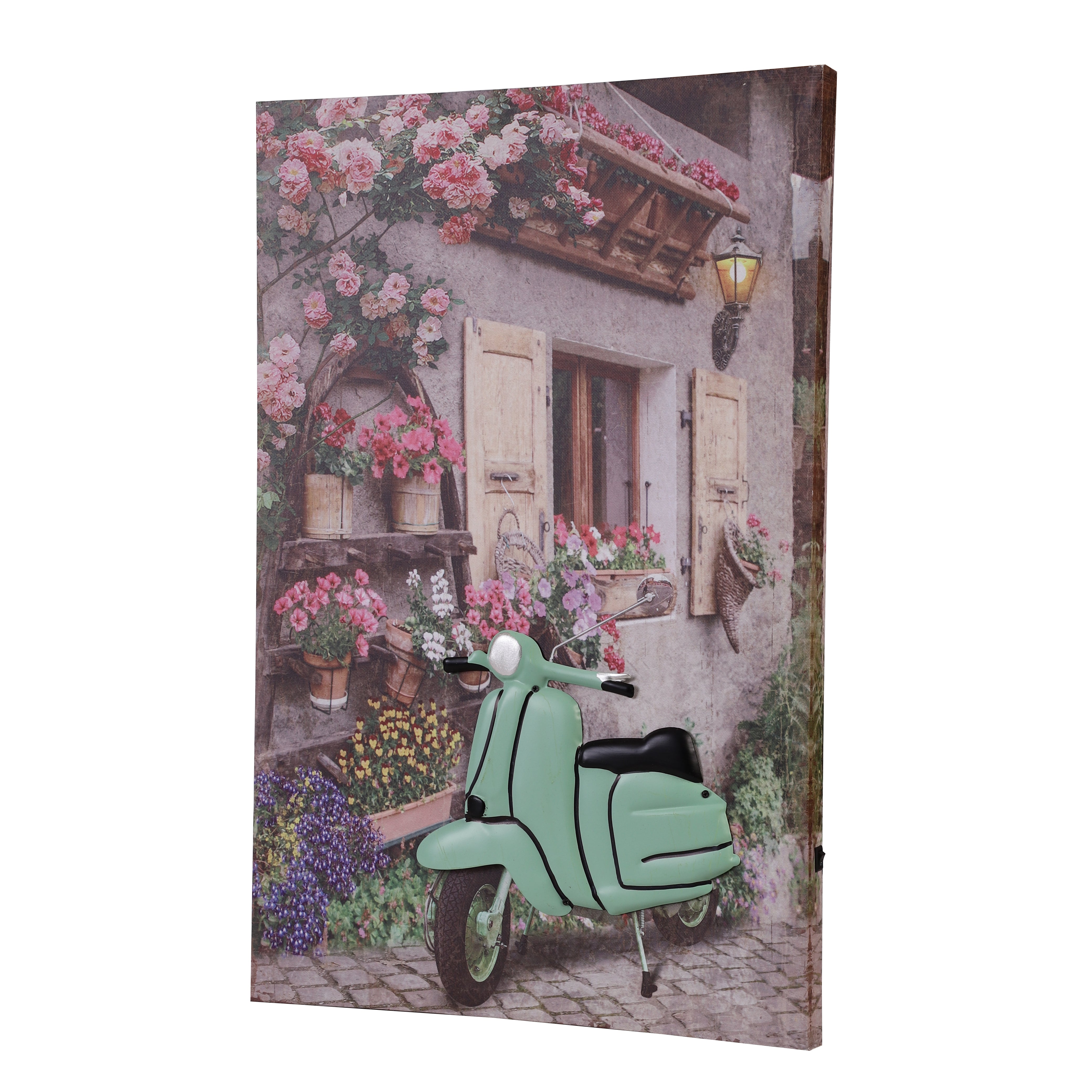 Vespa & Flower Boxes Canvas Art with Battery-Powered Light