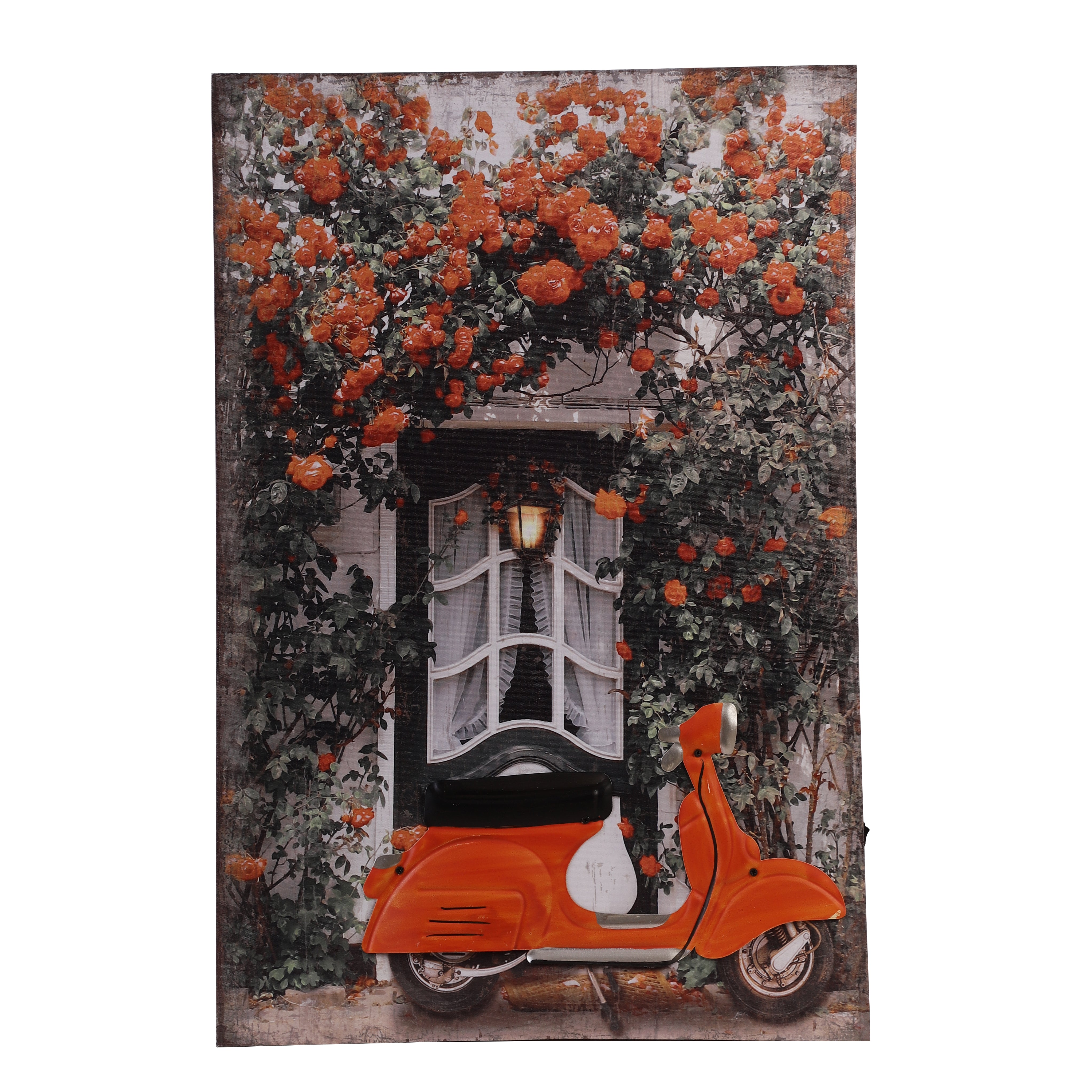 Autumn Vespa & Floral Canvas Art with Battery-Powered Light