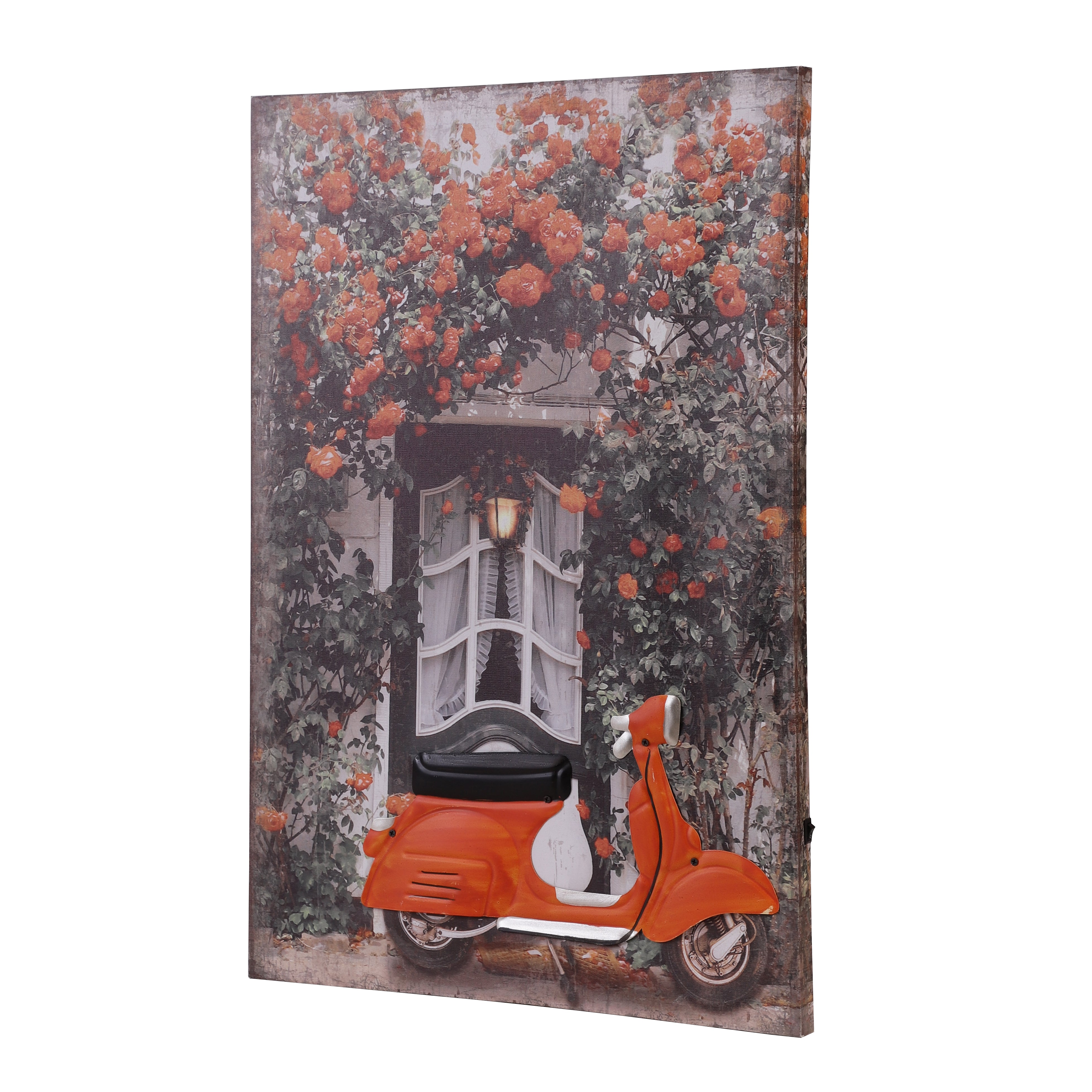 Autumn Vespa & Floral Canvas Art with Battery-Powered Light
