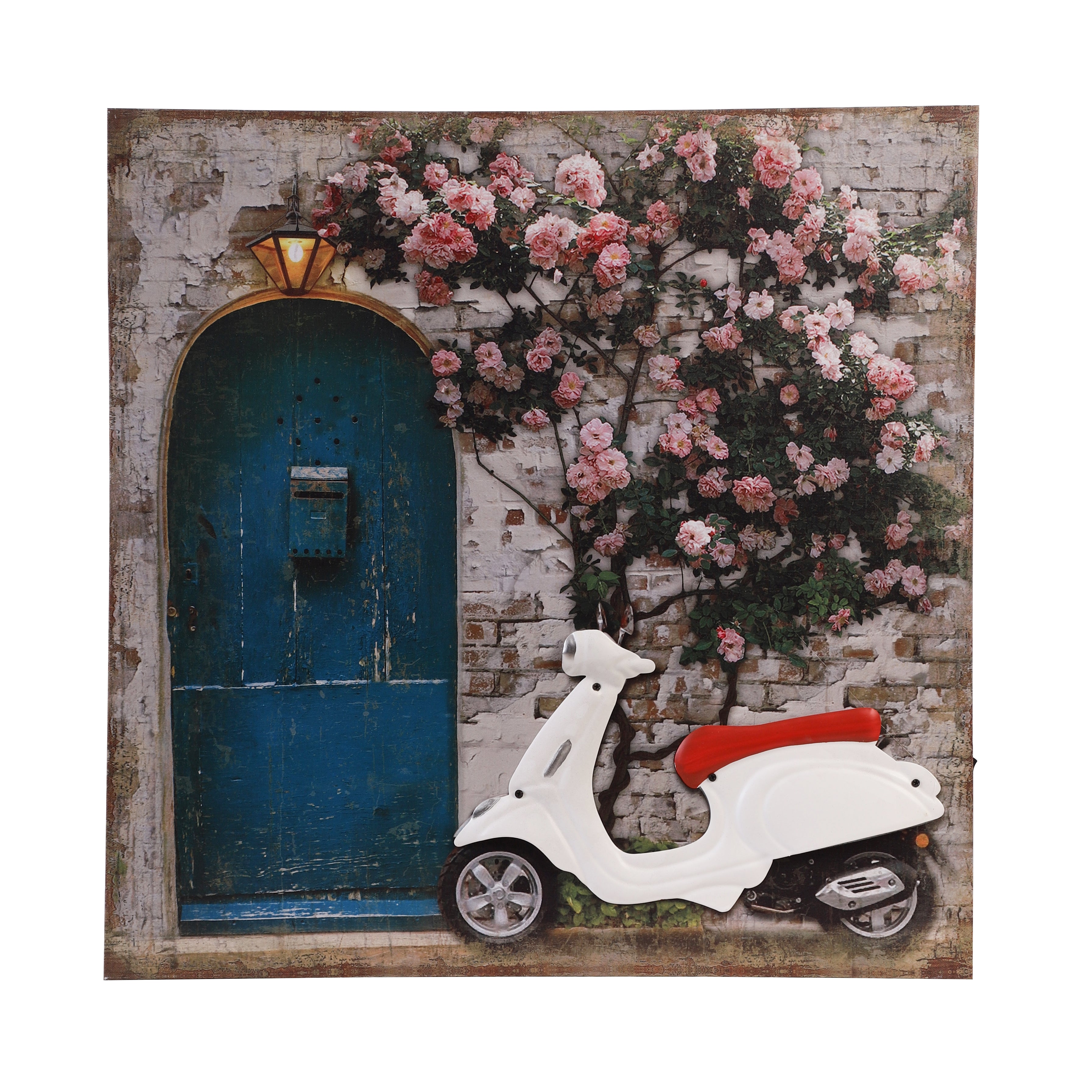 Blue Door & Vespa Canvas Art with Battery-Powered Light