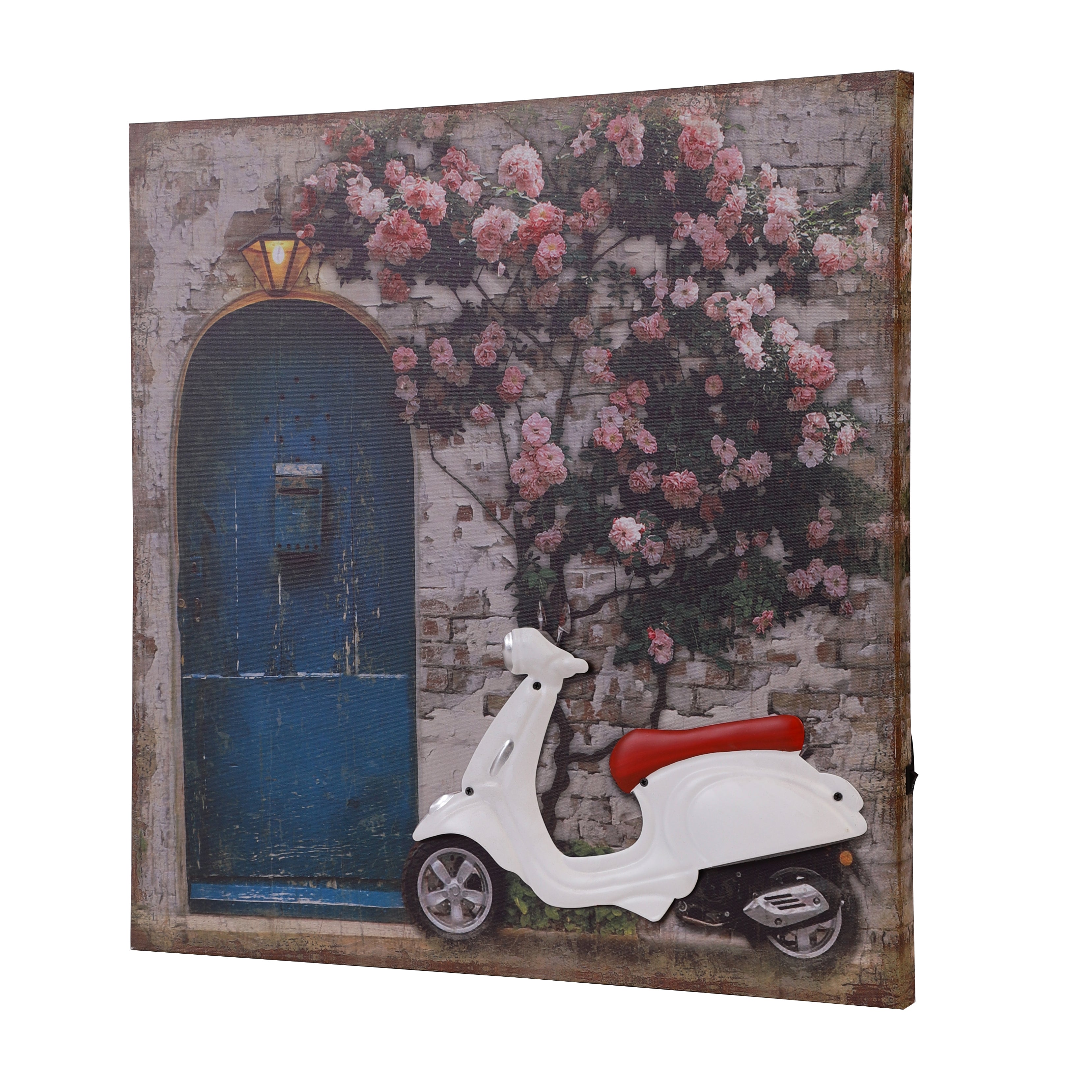Blue Door & Vespa Canvas Art with Battery-Powered Light