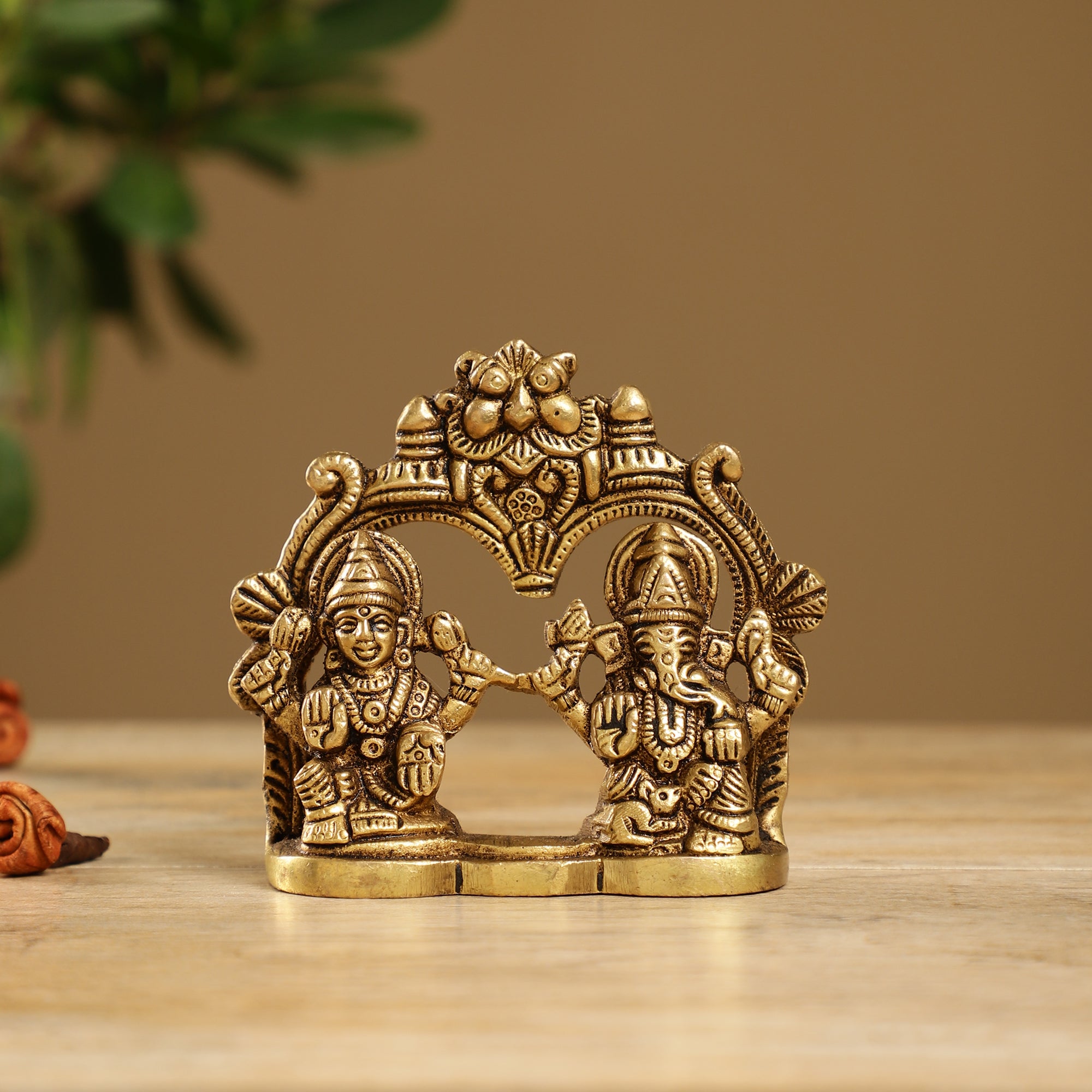 Ganesh Lakshmi Brass Idol (Gold Finish)