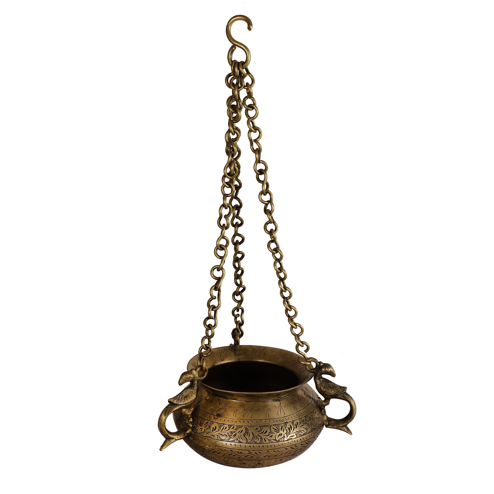 Hanging Antique Brass Pot - Oval