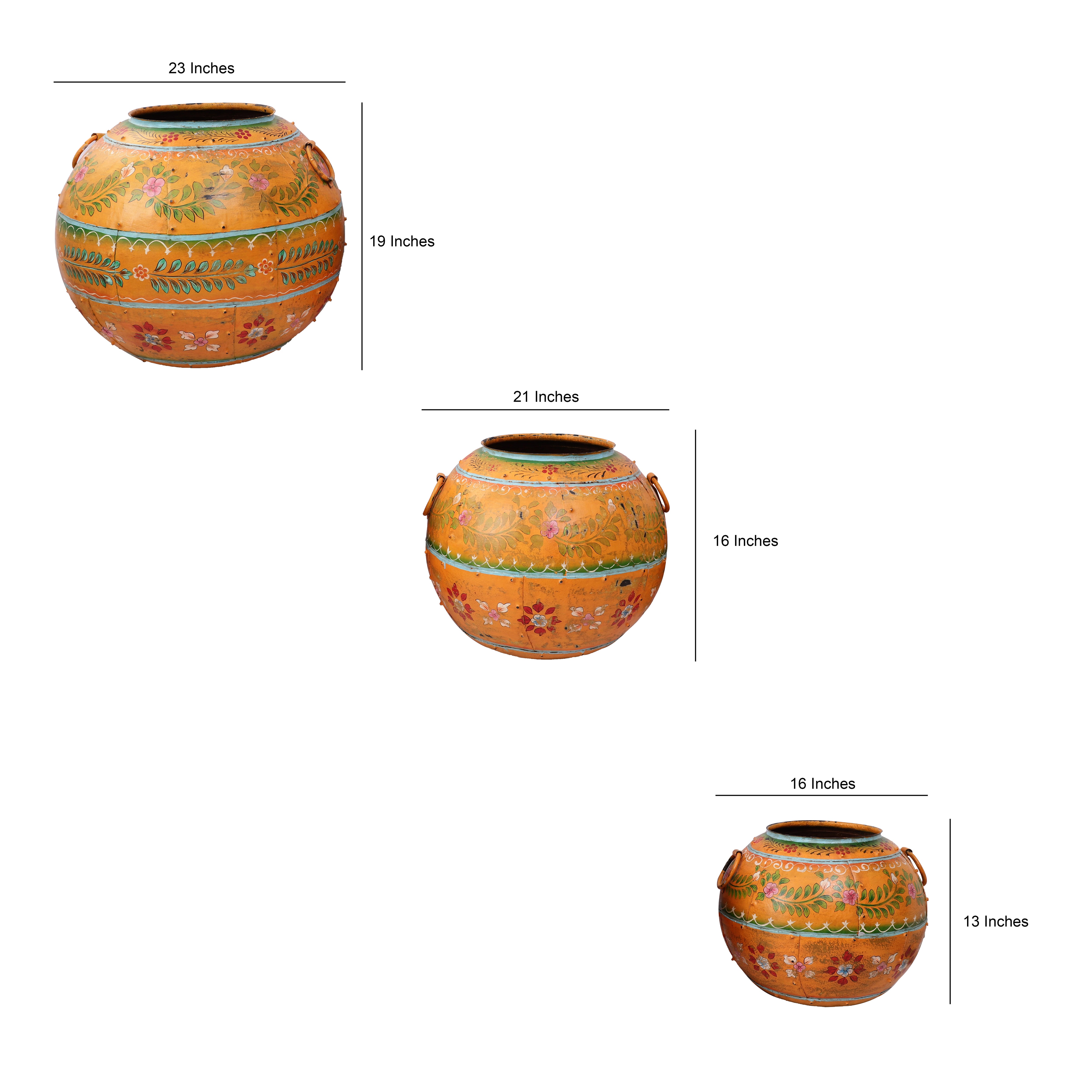 Orange Handpainted Round Metal Pot (Single)