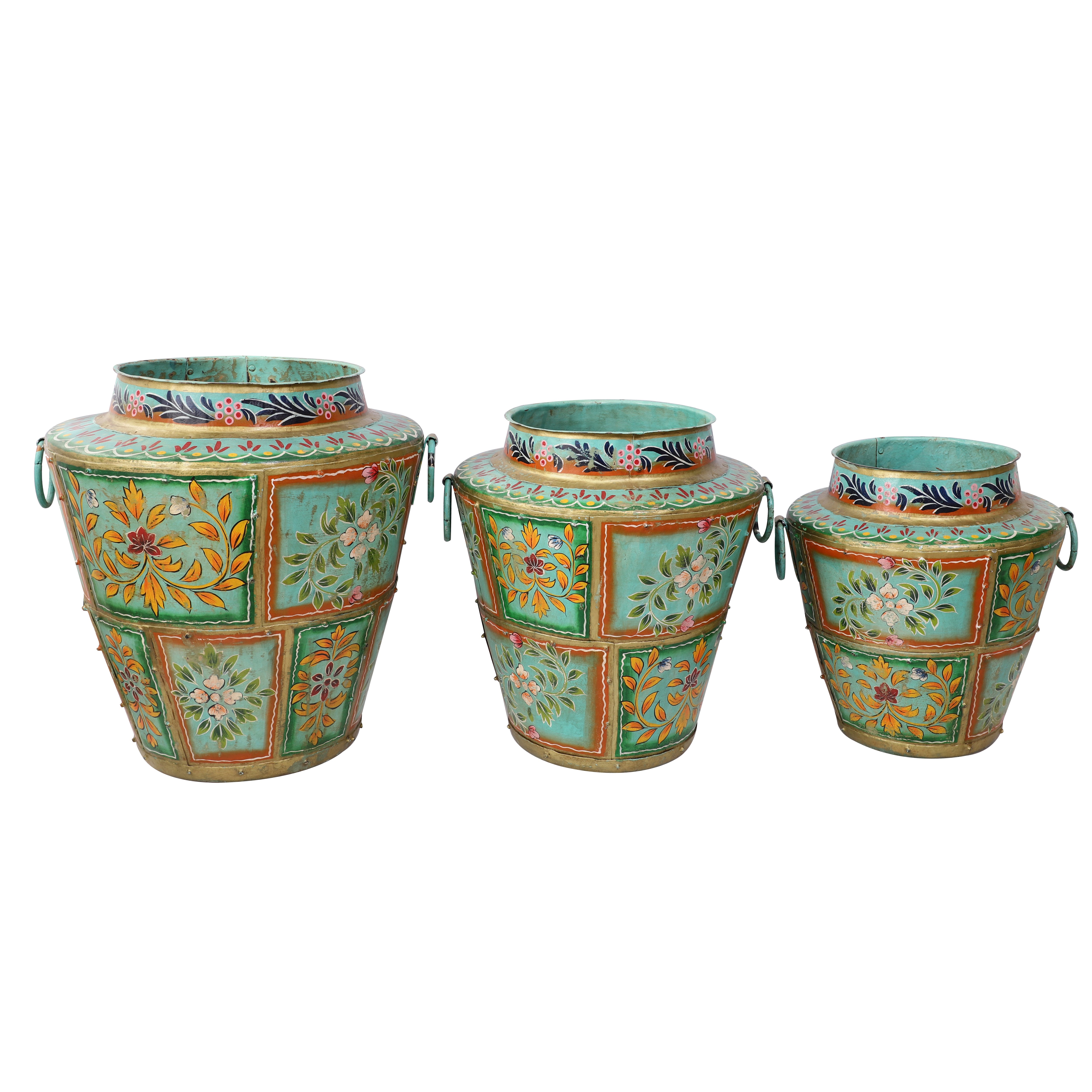 Green Handpainted Long Metal Pot (Single)
