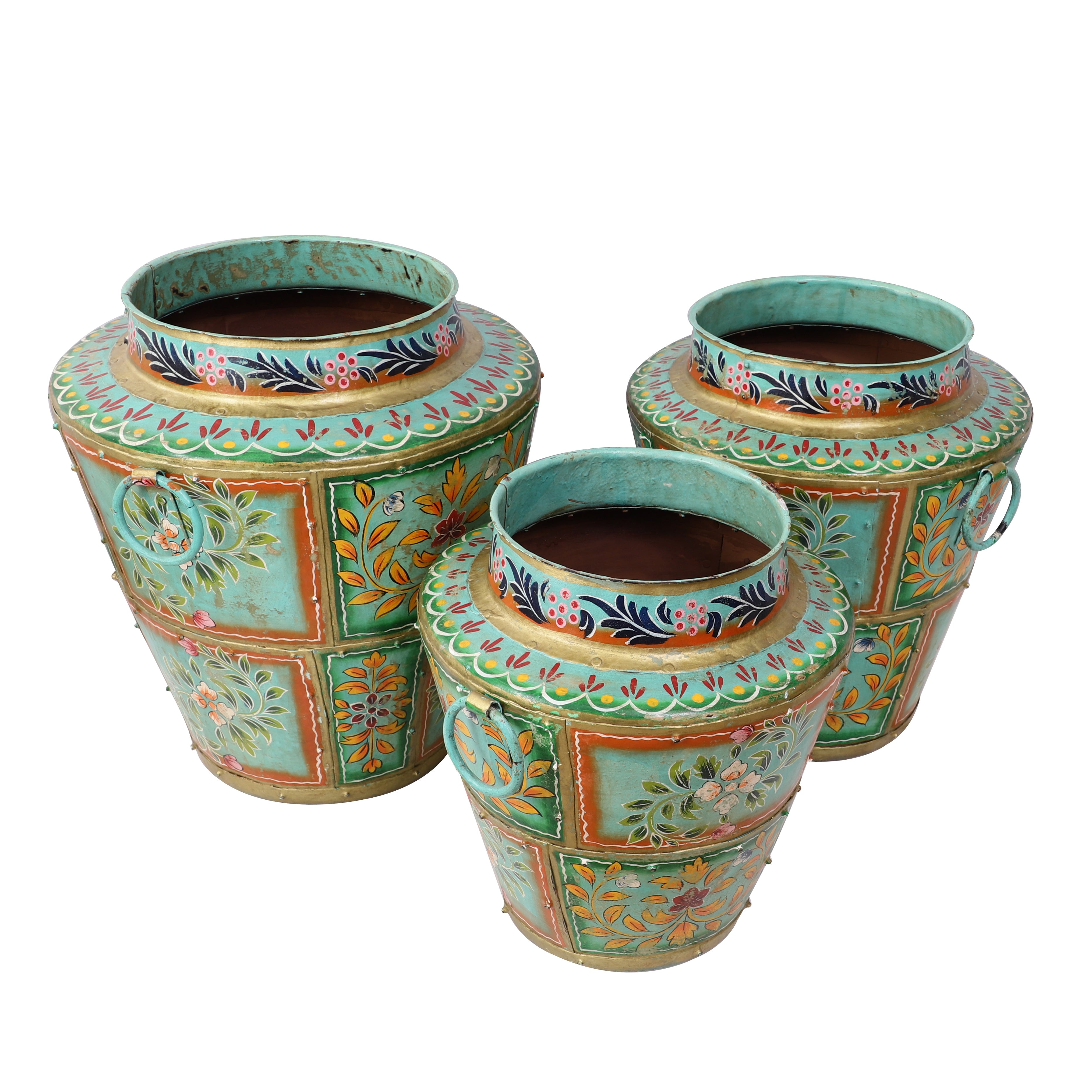 Green Handpainted Long Metal Pot (Single)