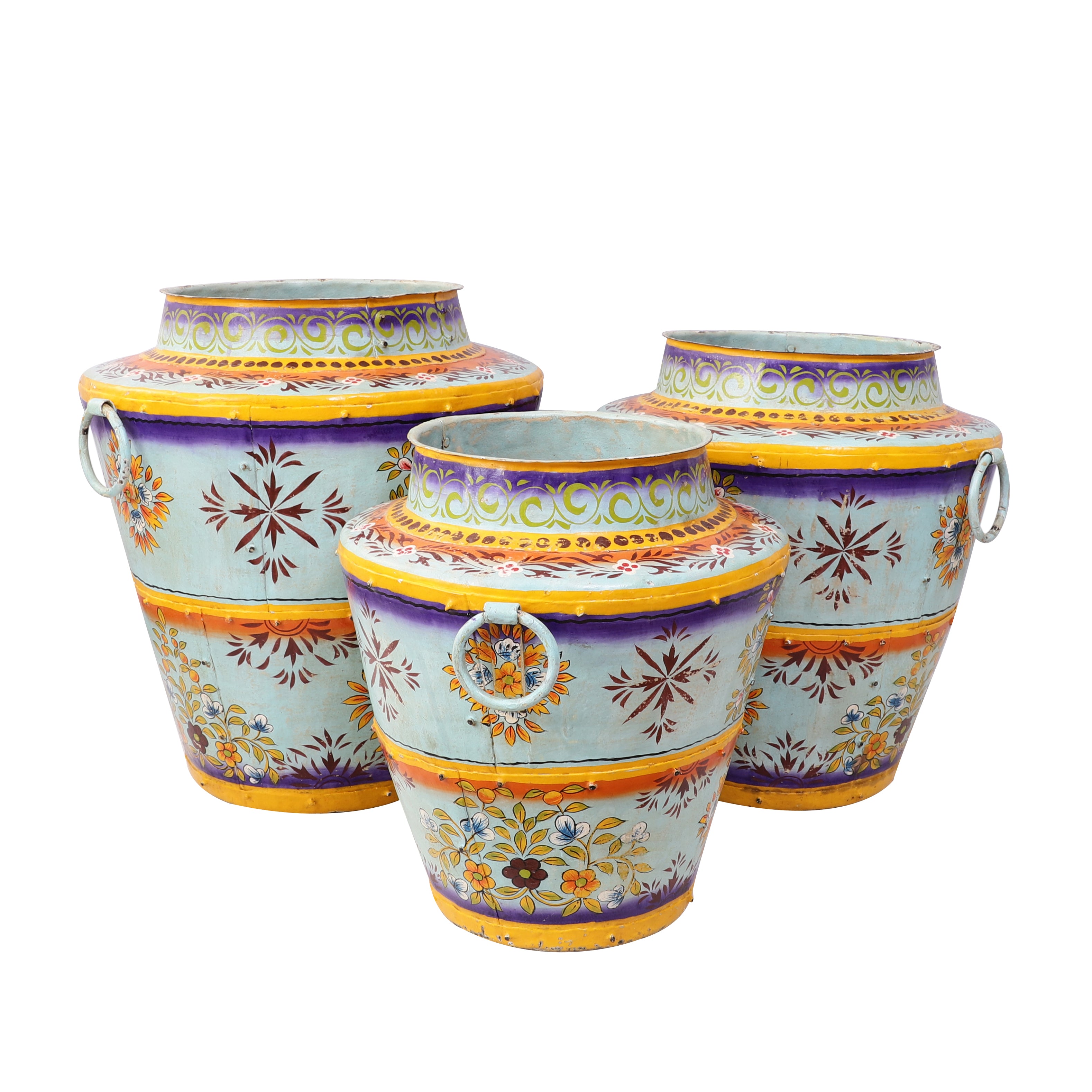 Sky Blue Handpainted Long Metal Pot (Single)