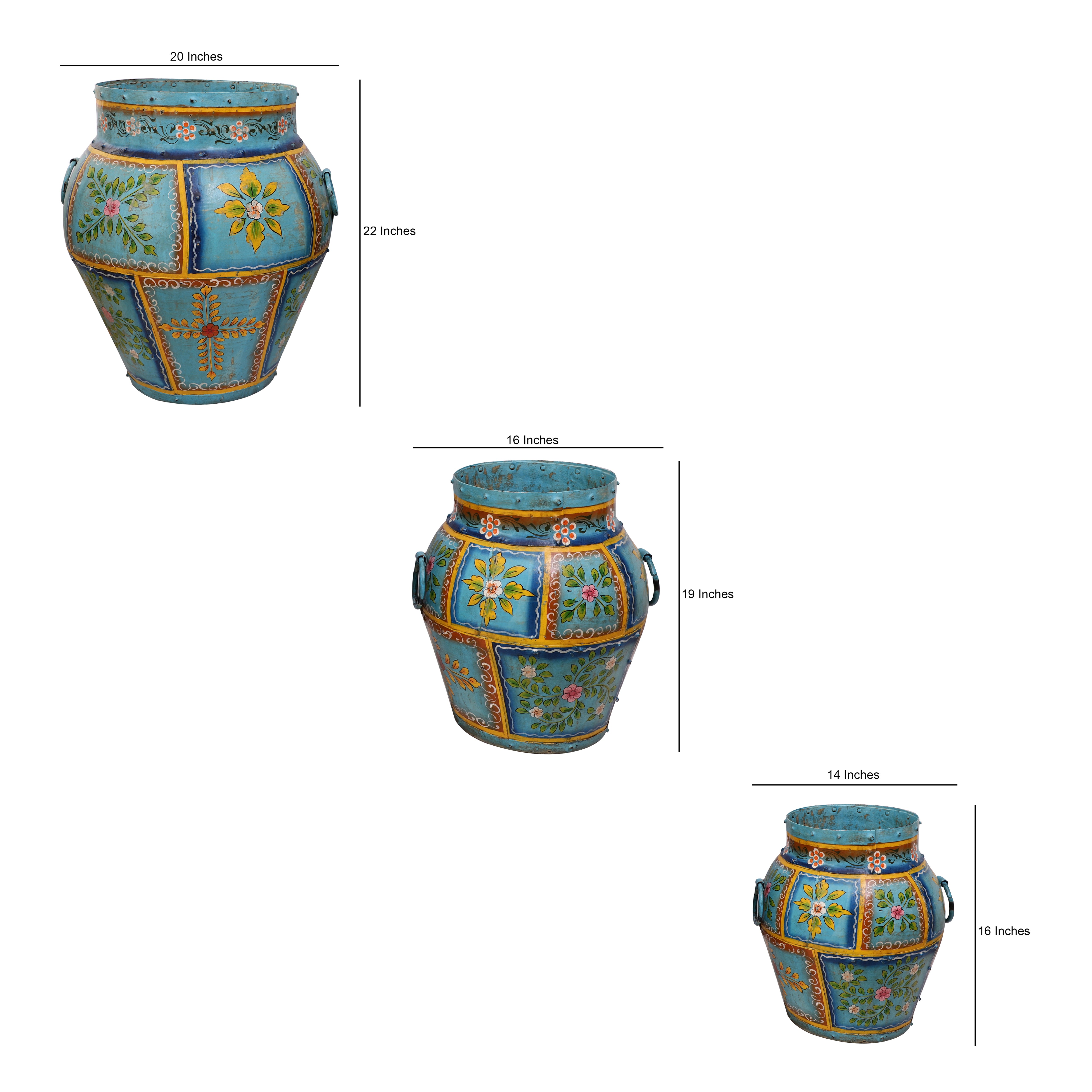 Blue Handpainted Long Metal Pot (Single)