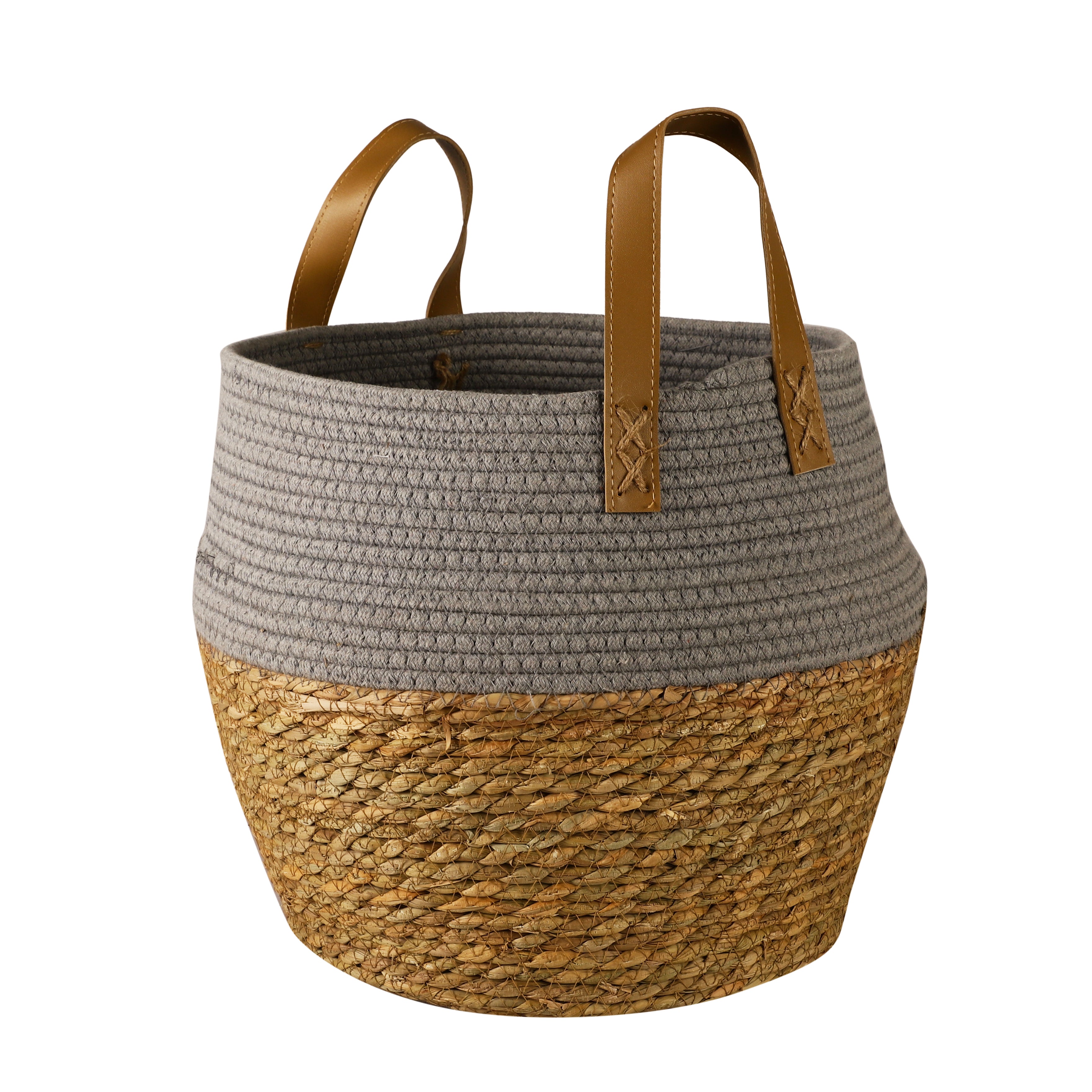 Jute and Fabric Plant Baskets with Handle (Set of 3) - Grey