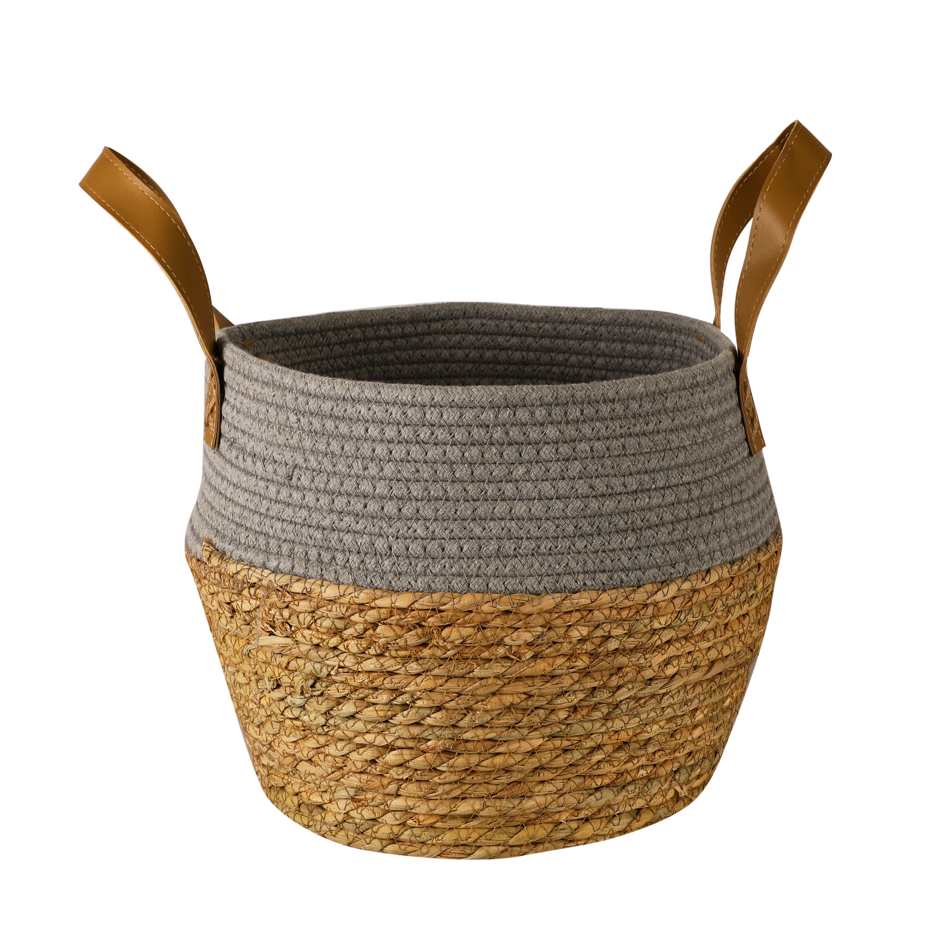 Jute and Fabric Plant Baskets with Handle (Set of 3) - Grey