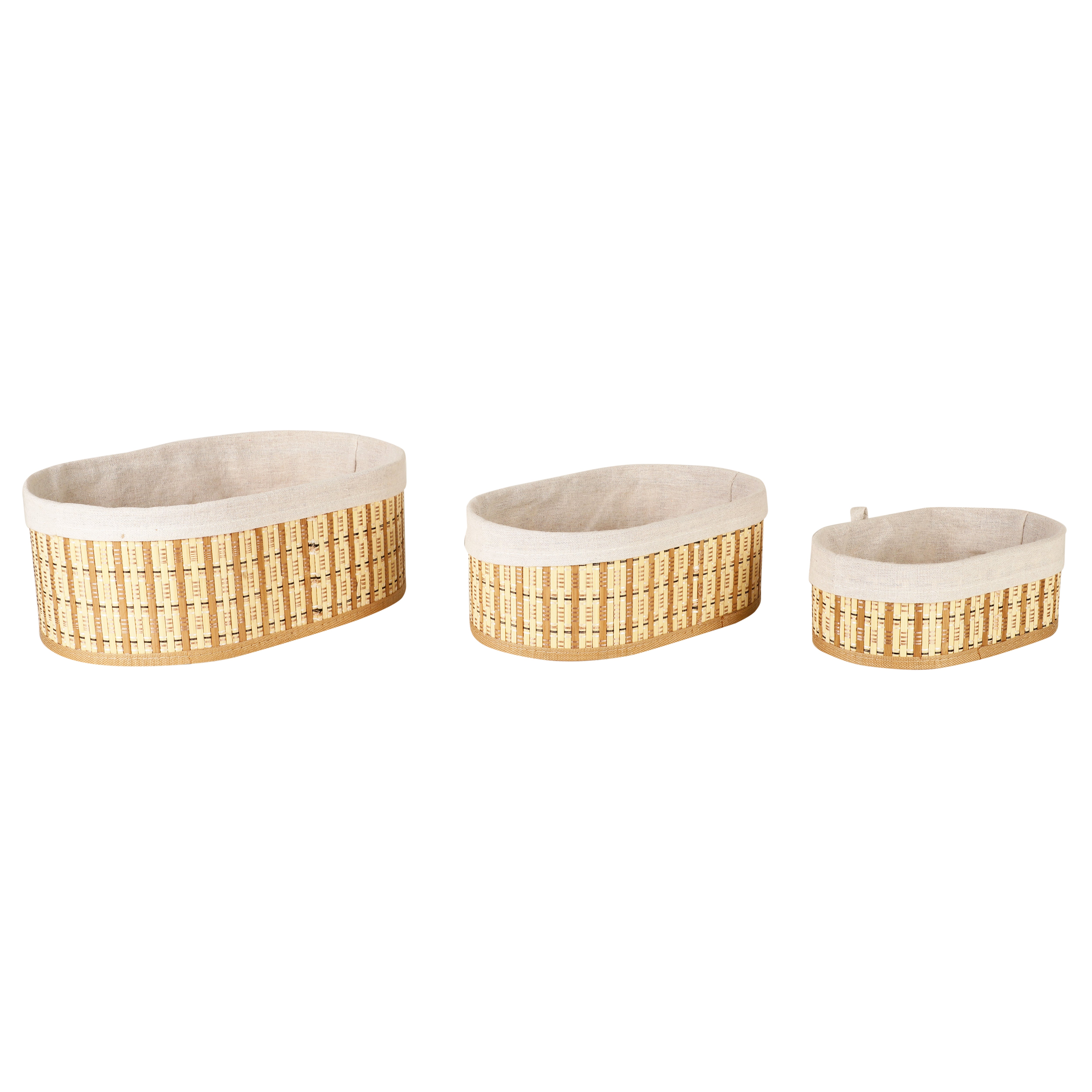 Bamboo Lined Storage Baskets (Set of 3) - Oval