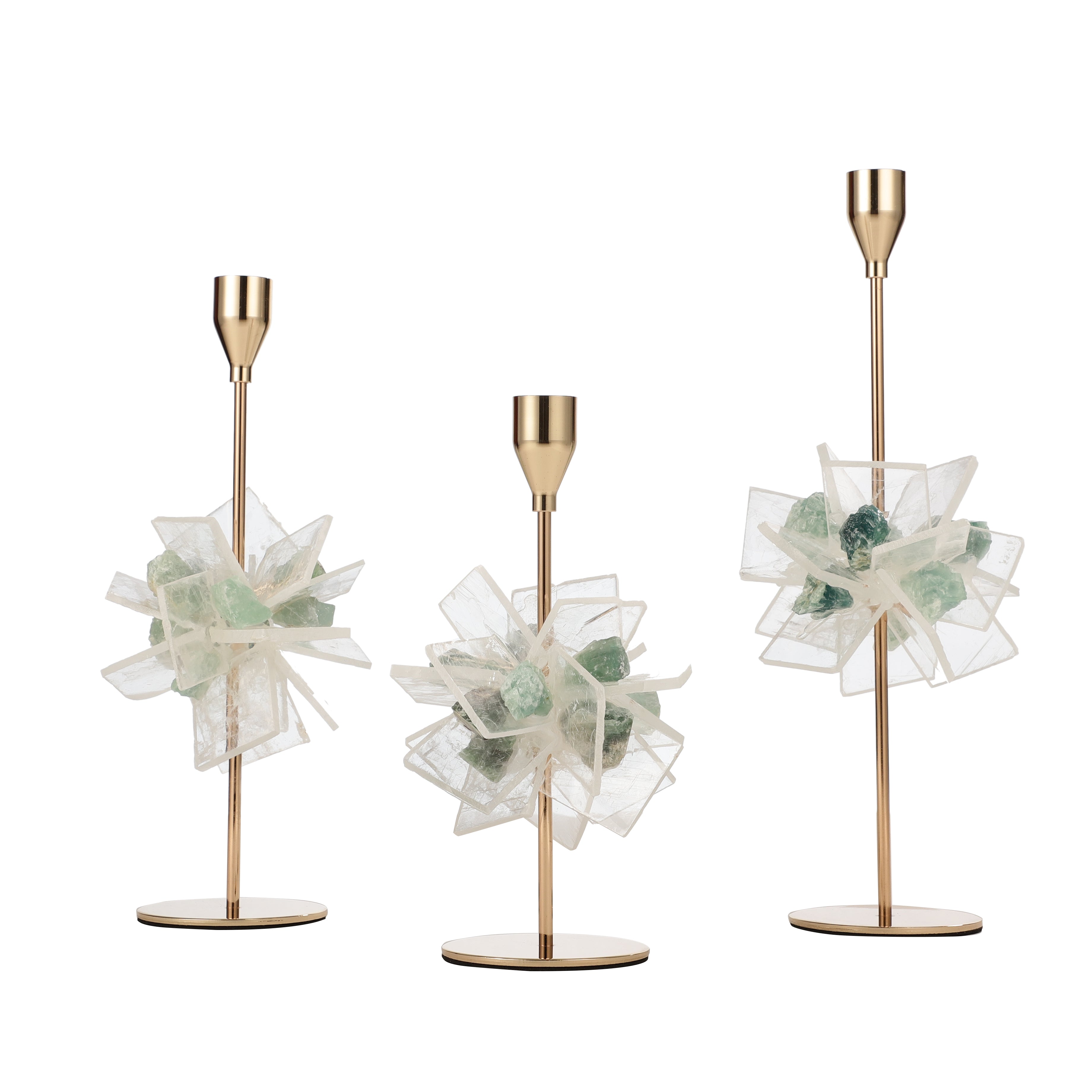 Green & White Crystal Candle Stand (Single)