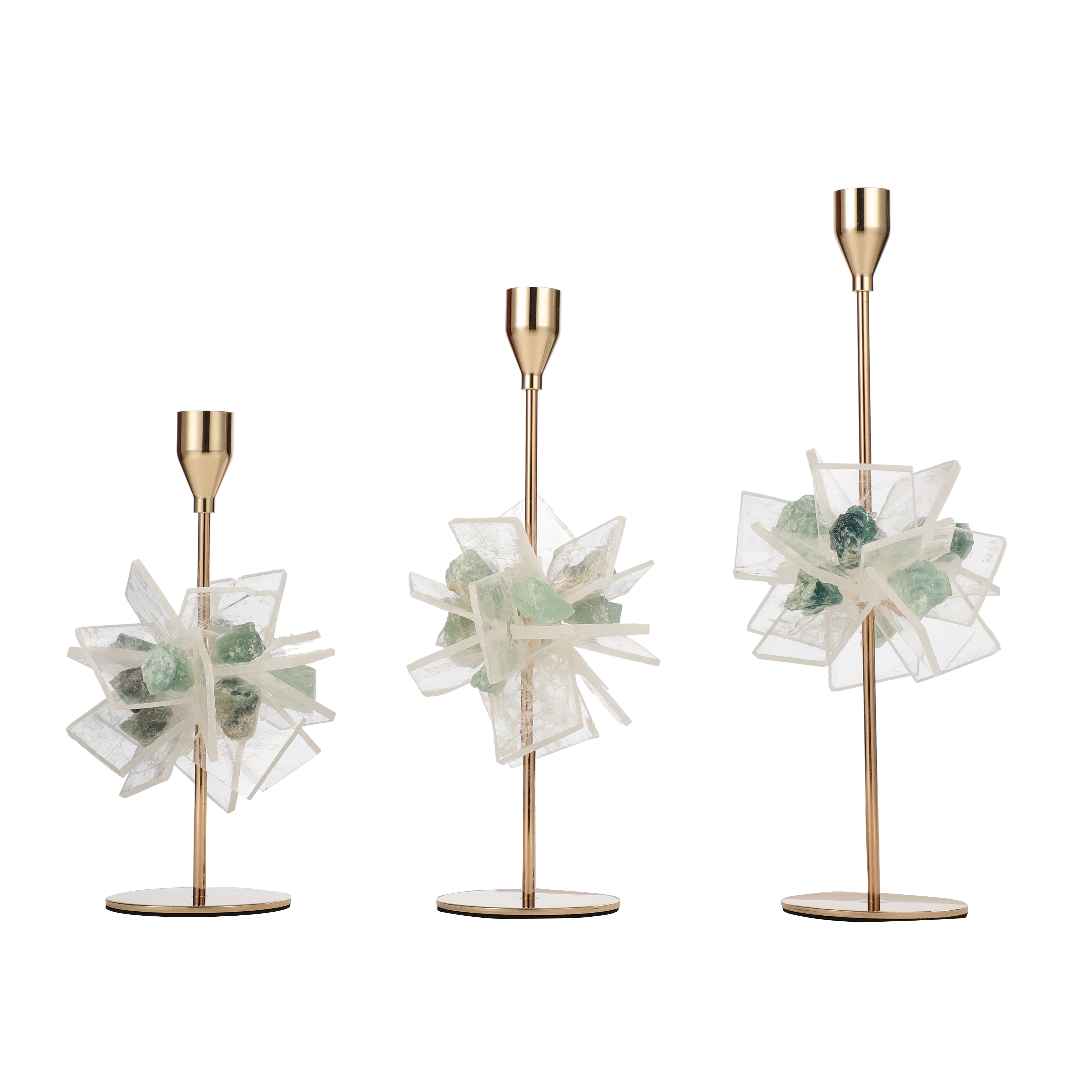 Green & White Crystal Candle Stand (Single)