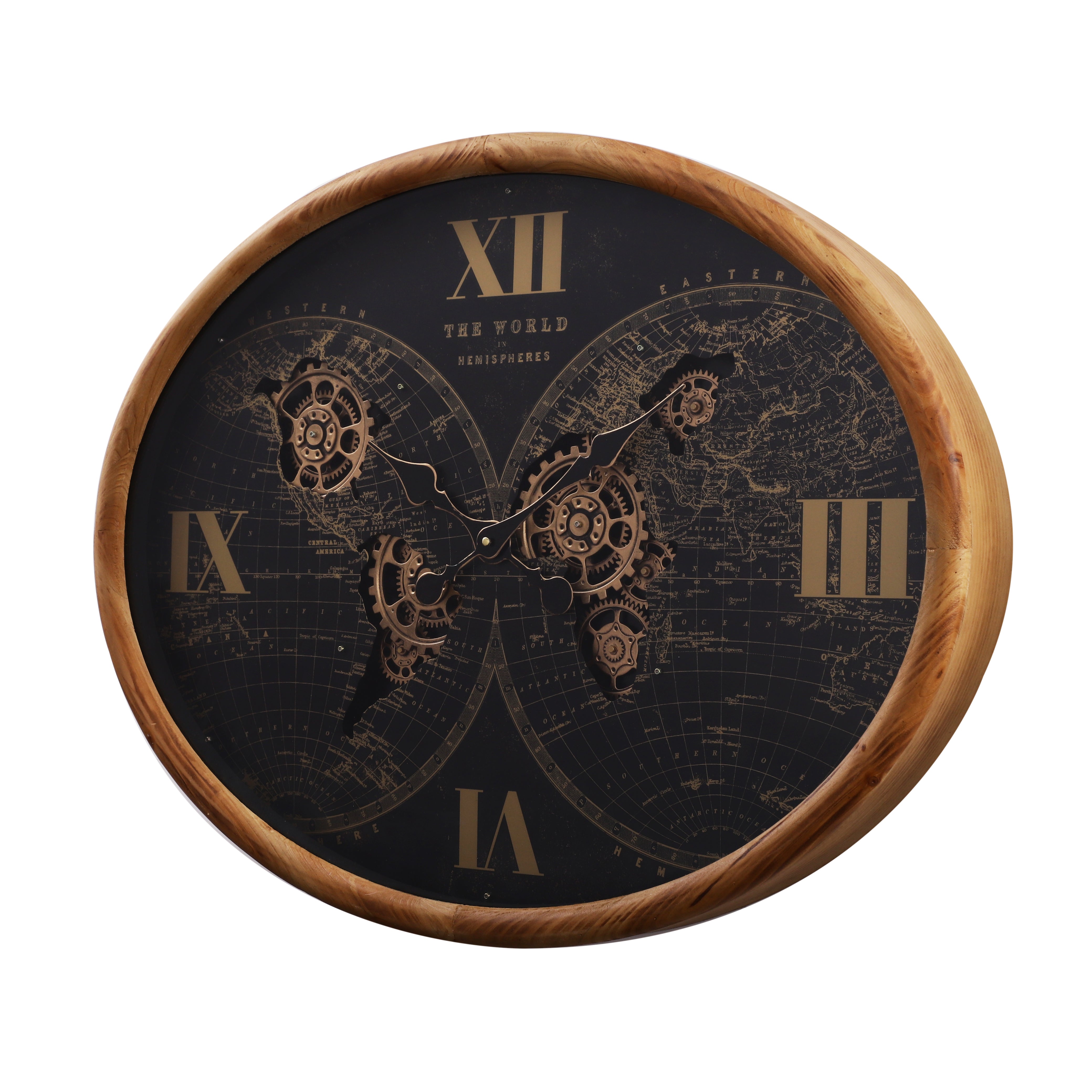 Oval Wooden Globe Wall Clock