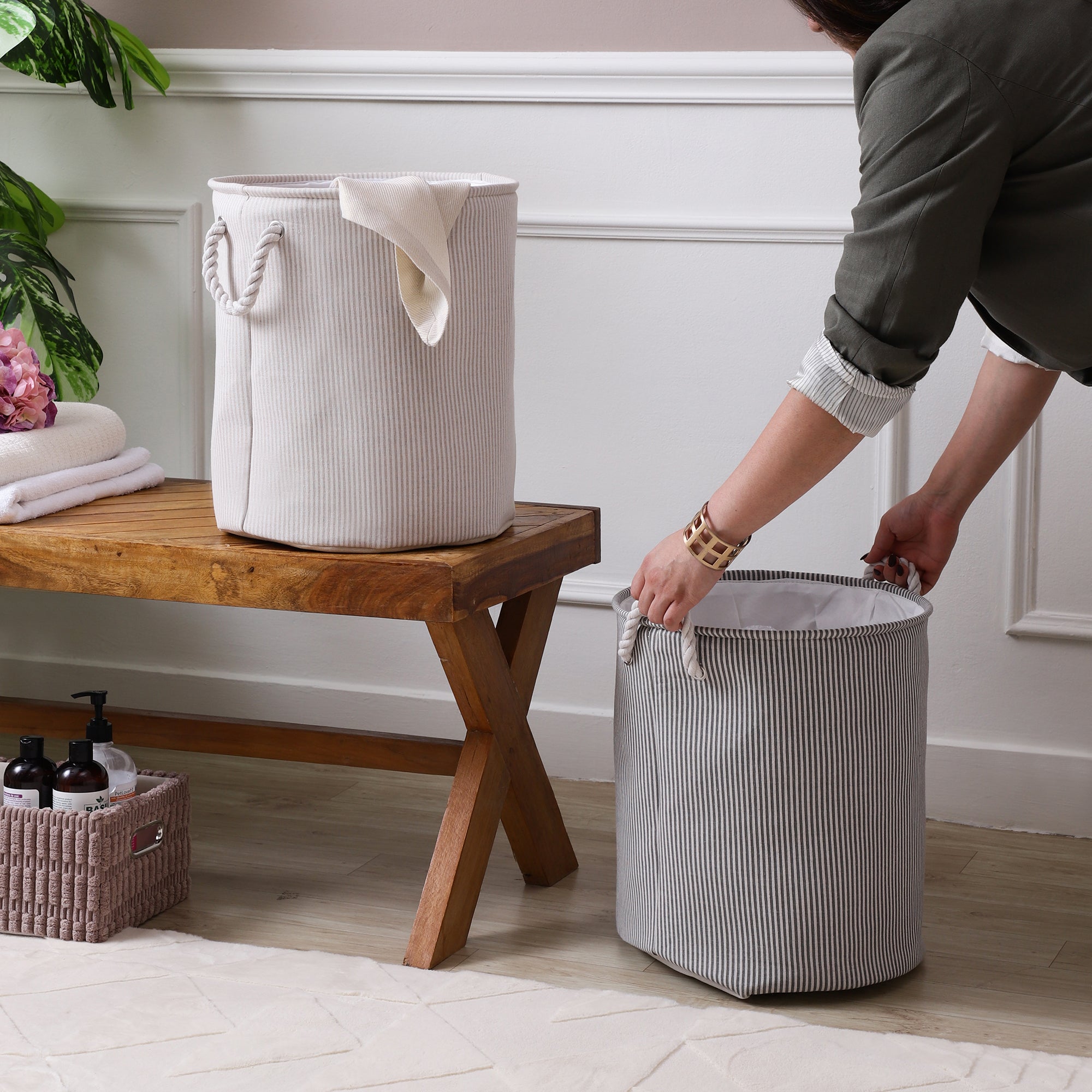 Cottage Stripe Laundry Basket (Single)
